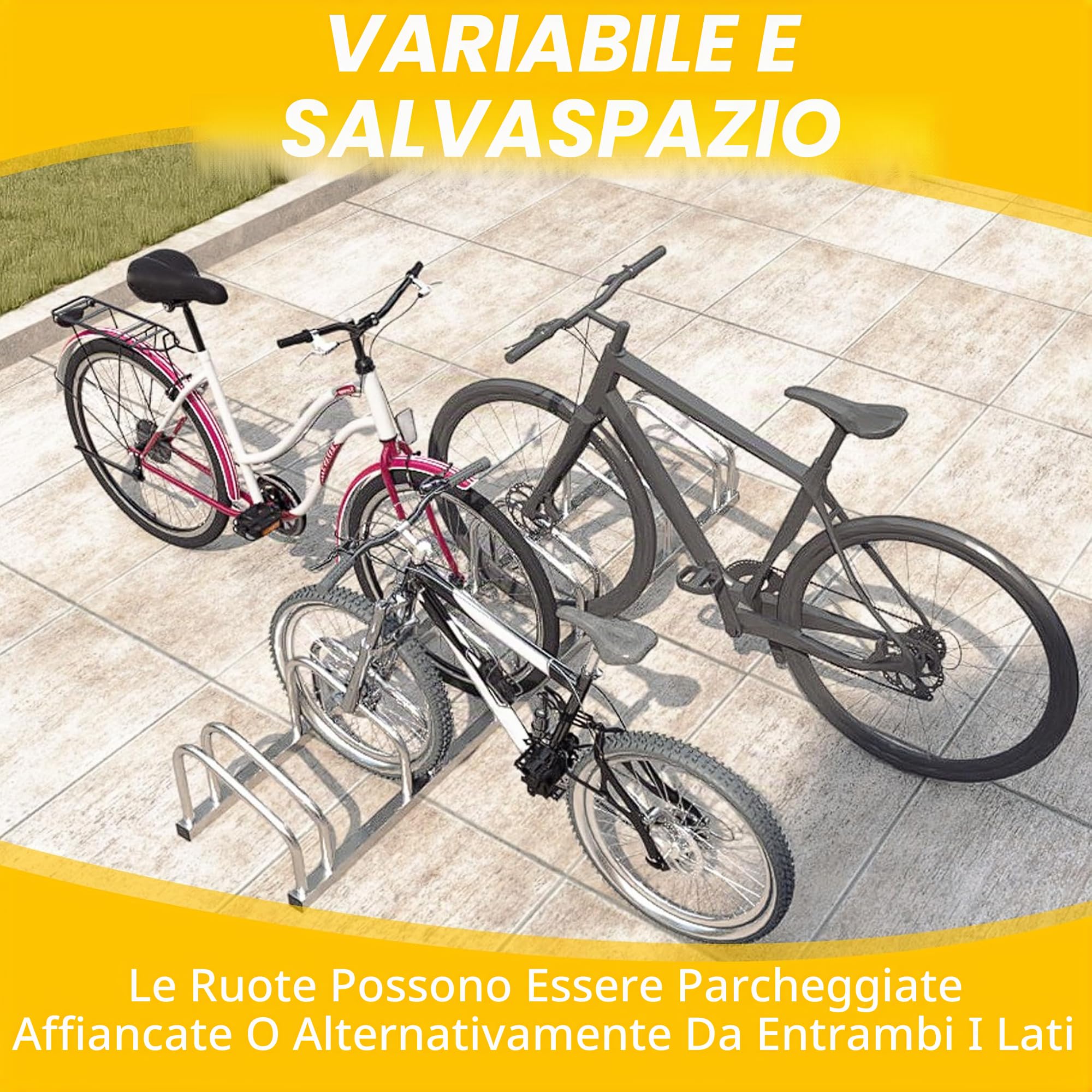 AUFUN Parcheggio bici per 6 Biciclette Anti-ruggine Portabiciclette Rastrelliera Supporto in metallo para Pavimento o Paretesalvaspazio, Risparmio di Spazio