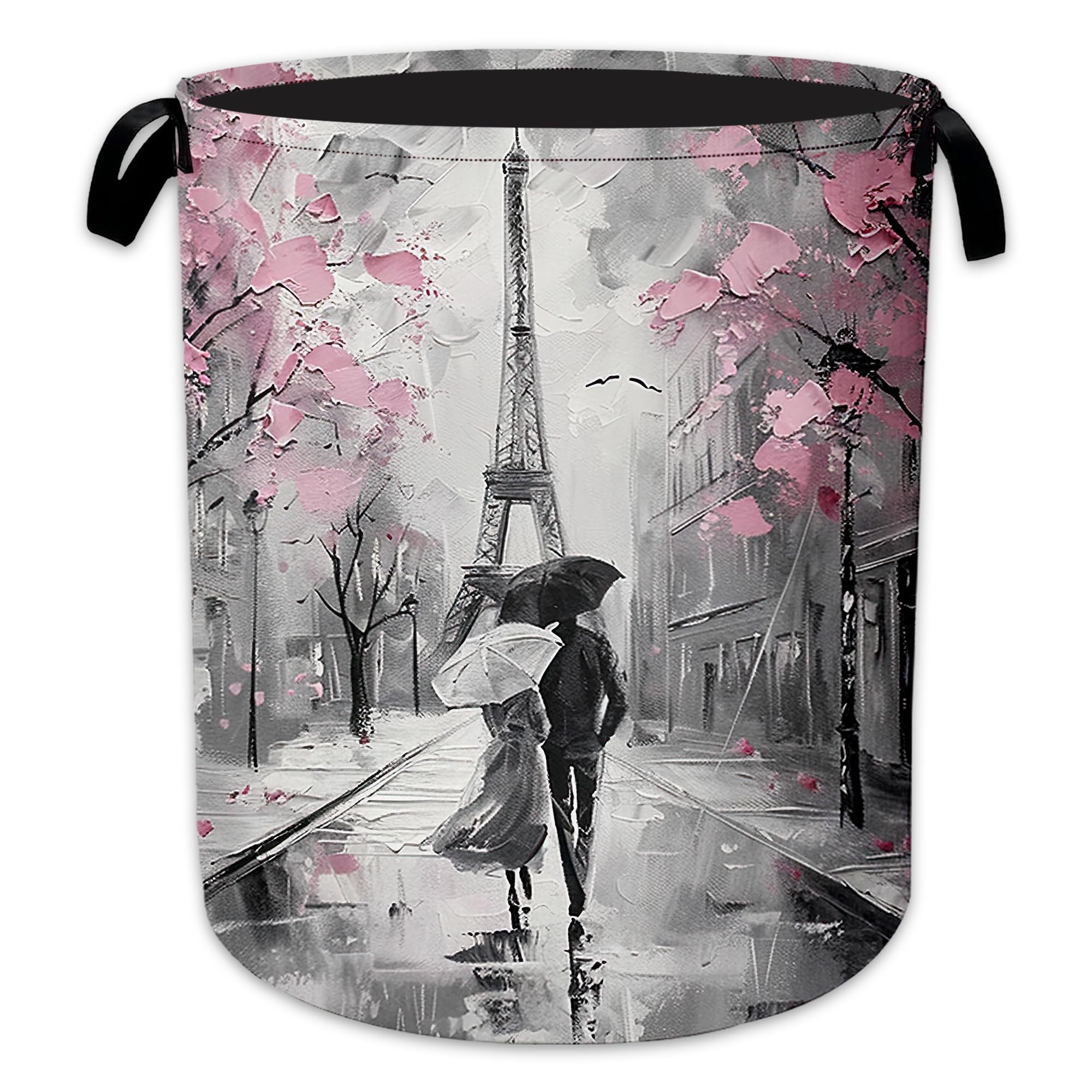 Laundry Hamper, Eiffel Tower Collapsible Paris Street Laundry Baskets Waterproof Oxford Cloth With Handles, Clothes Storage Bucket For Room/Bathroom/Bedroom/Dormitories 16" x 20.8"
