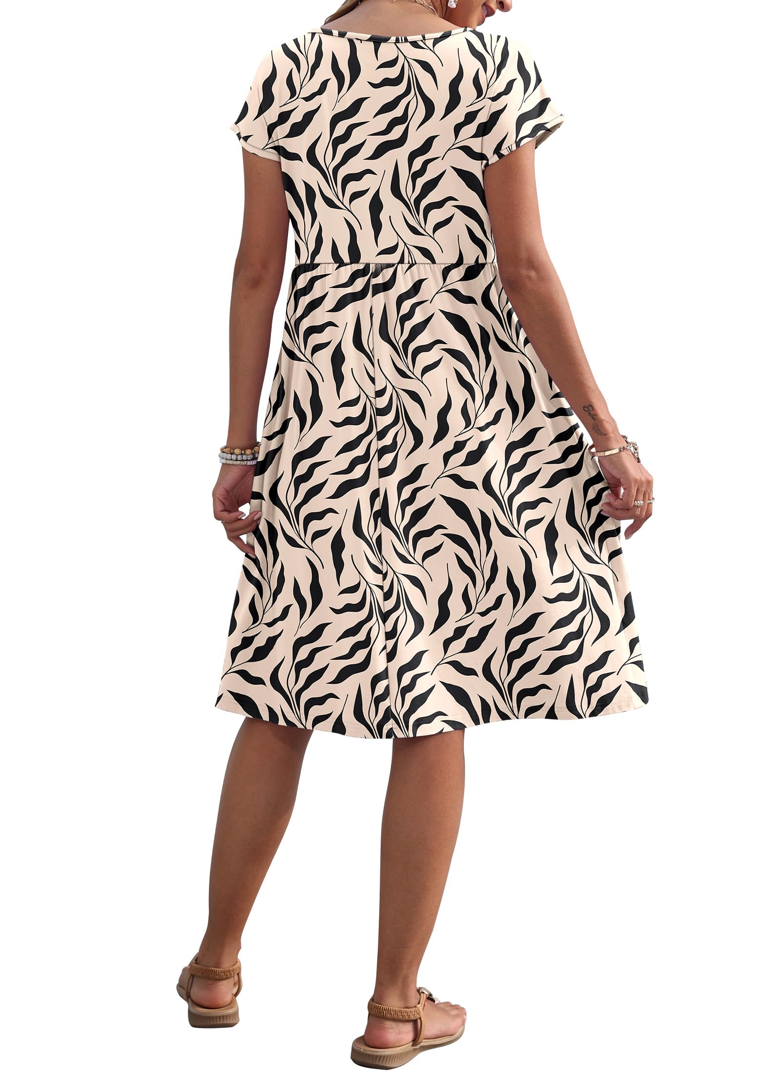 AUSELILY Vestito Estivo da Donna a Maniche Corte Abiti Casual Larghi Abito al Ginocchio con Scollo a Girocollo e Tasche