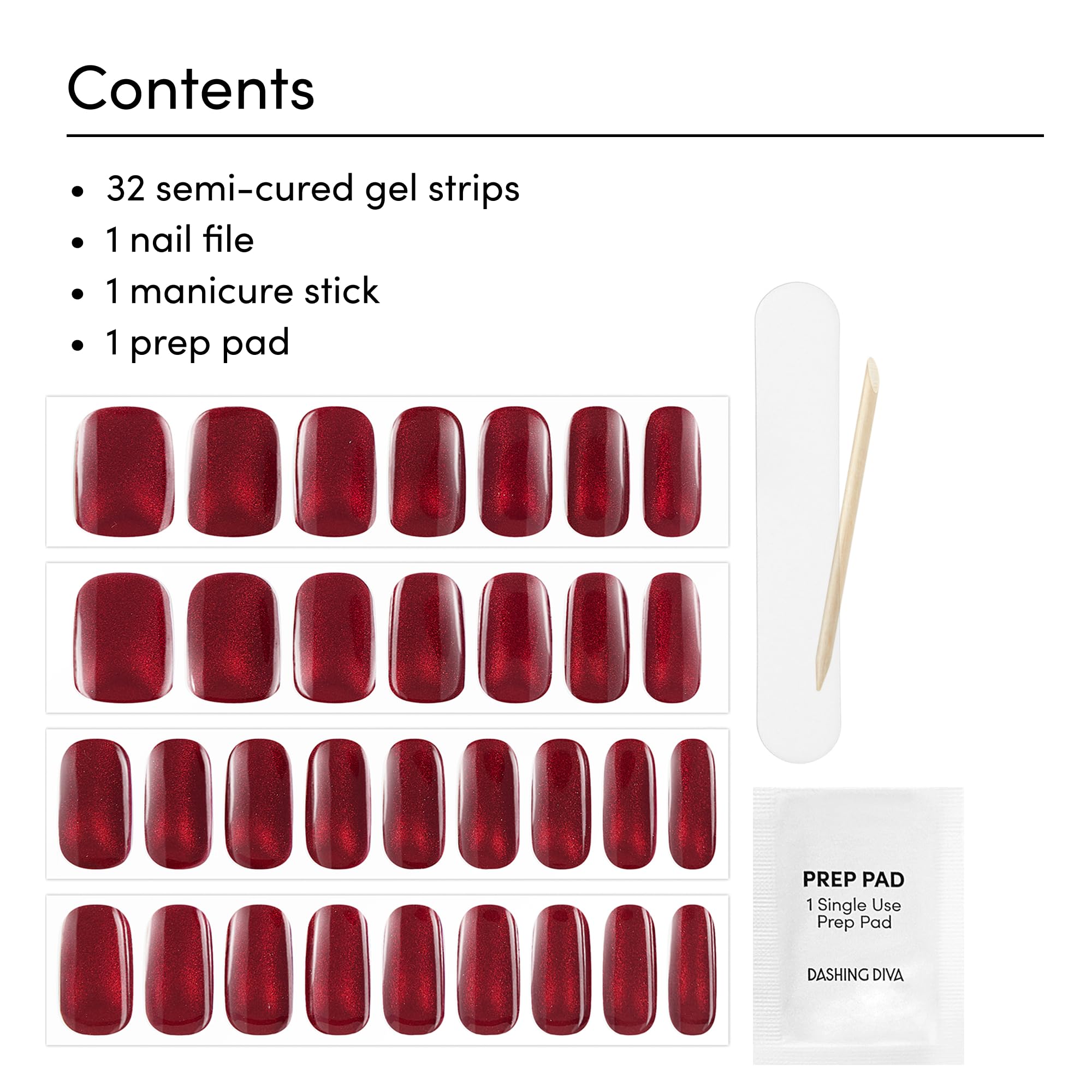 Dashing Diva Glaze Effects Nail Strip Set - Ruby Red Apple - Long Lasting, Chip Resistant, Semi-Cured Gel Nail Strips - 4-Piece Manicure Set with 32 Strips