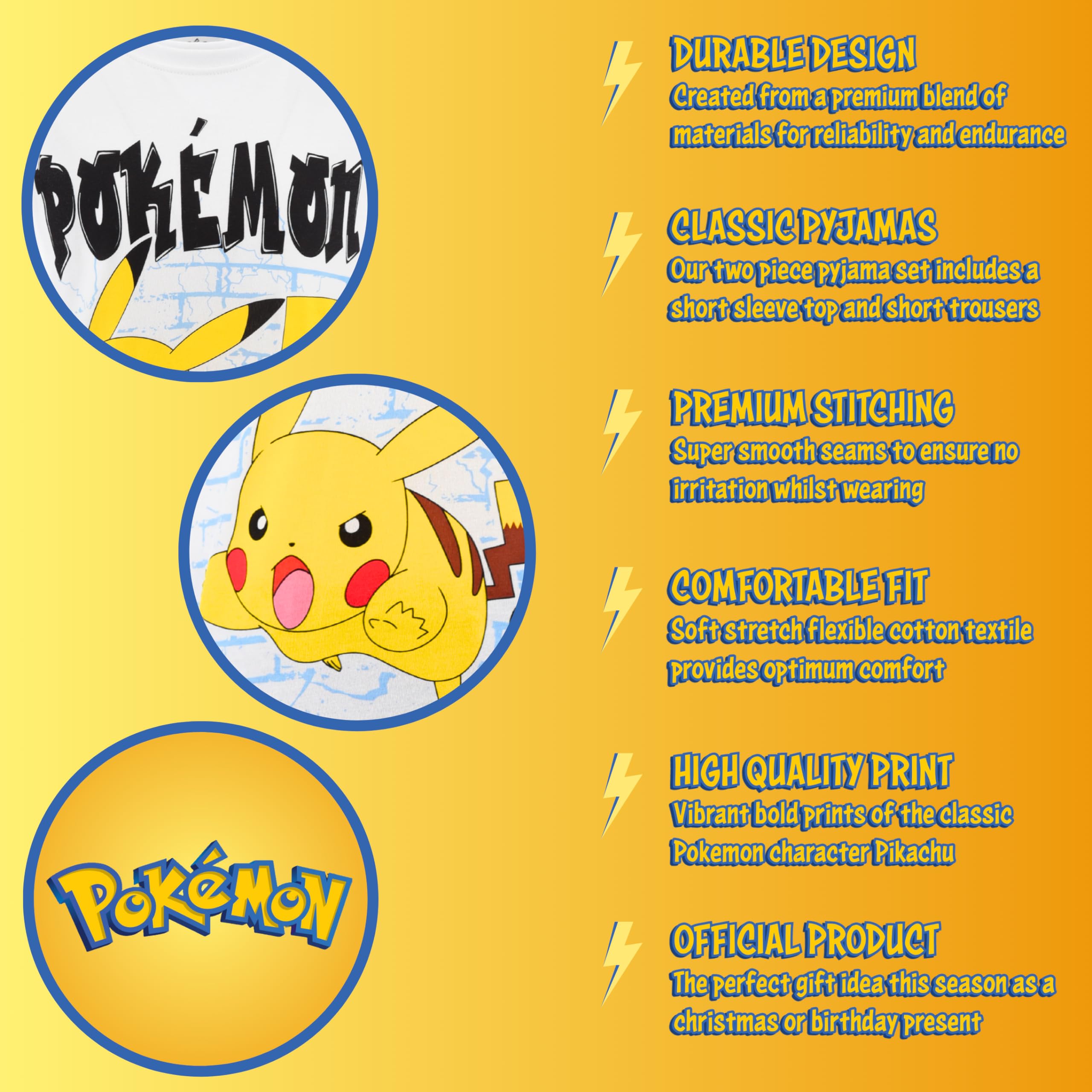 Pokemon Pijamas Niños Pikachu Camiseta Pantalón Corto Conjunto 2 Piezas Tallas 6-12 Años