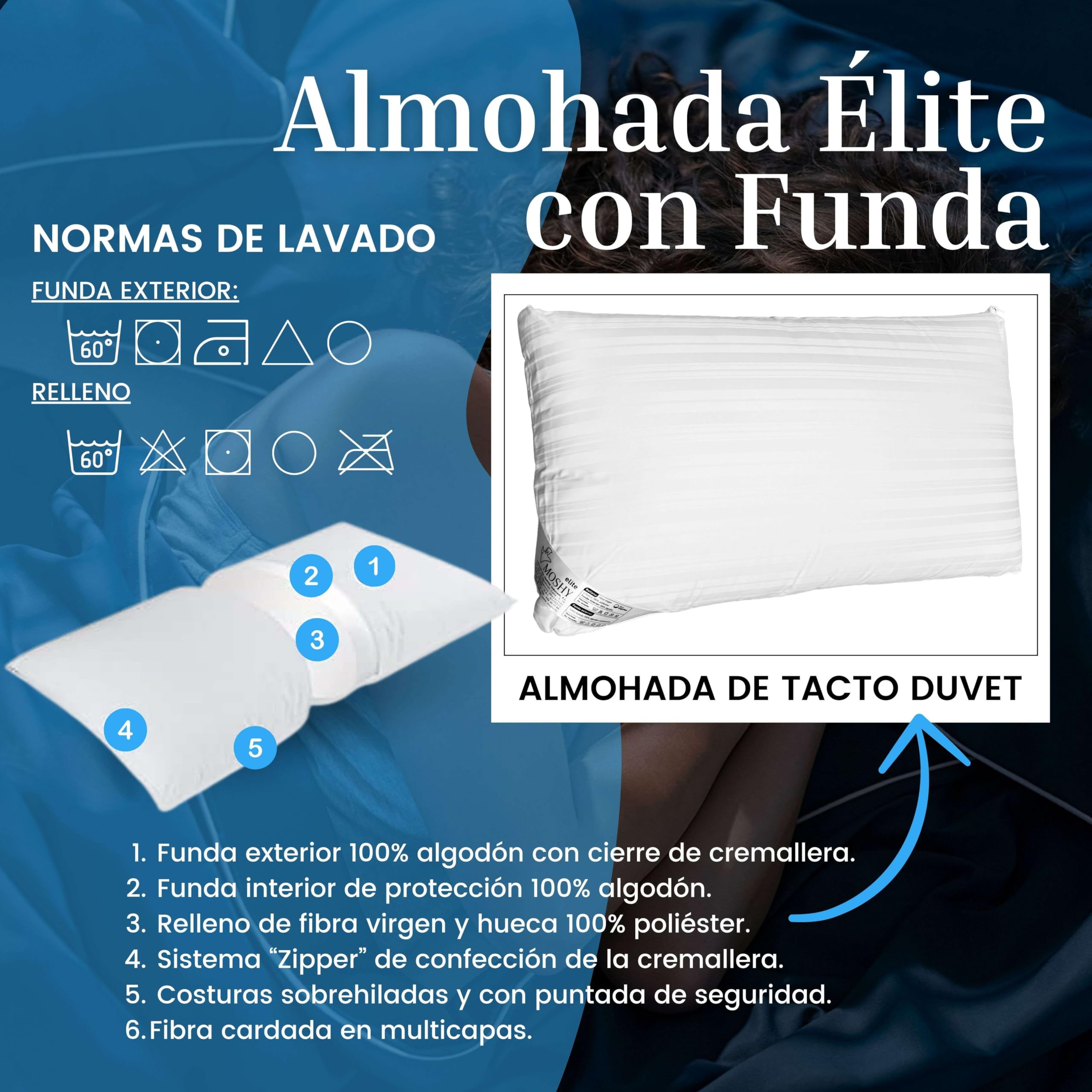Cuscino Peque Moshy Bianco con doppia federa 100% cotone e 100% poliestere in microfibra (70 cm