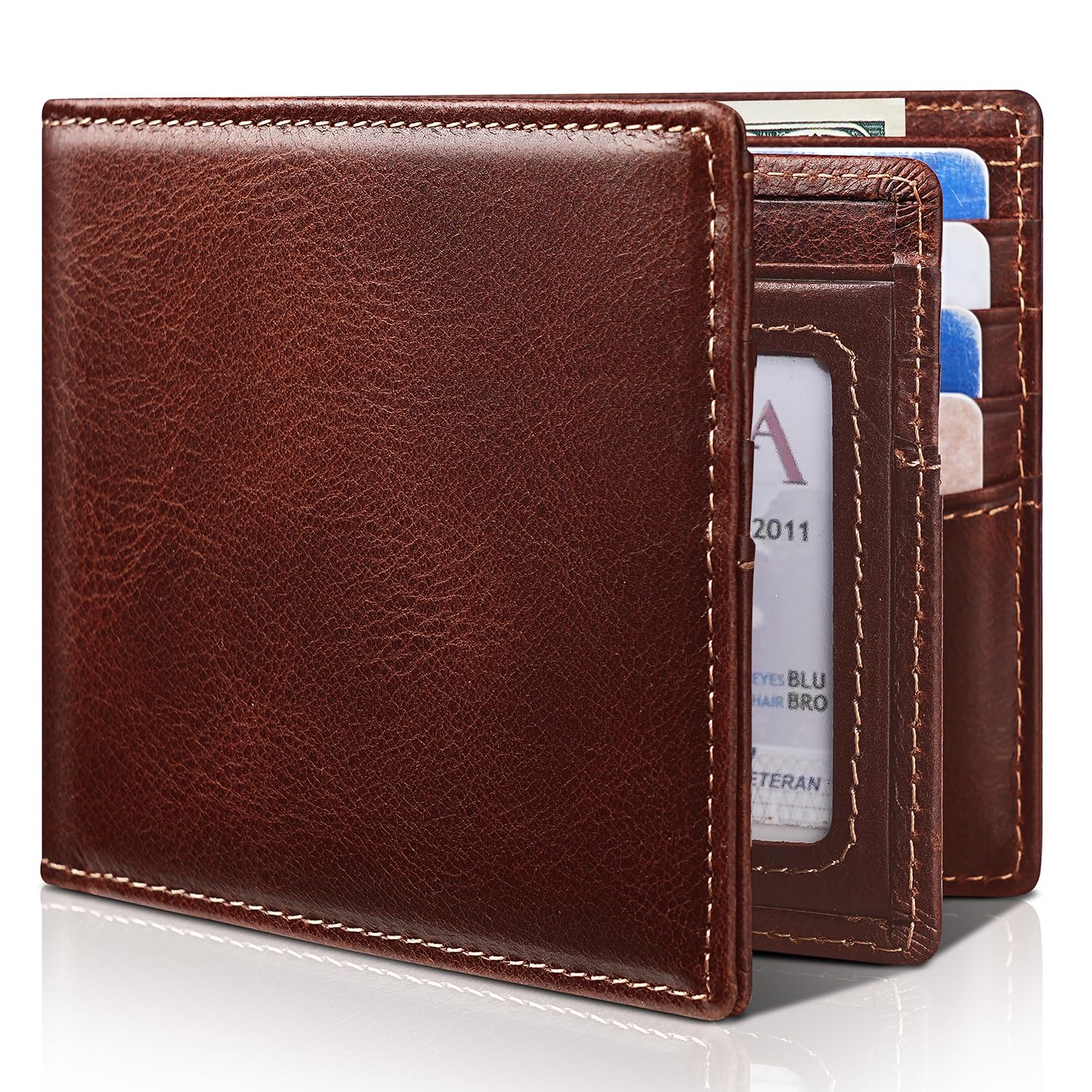 Artpaxy Mens Wallet Bifold Genuine Leather RFID Blocking Wallet for Men with 1 ID Window 15 Card Holders 2 cash pockets 1 Gift Box