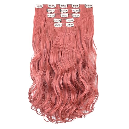 HSPJHTM - Extensiones de cabello color rosa, extensiones de cabello rojo con clip para mujer, de 18 pulgadas, 5 unidades, extensiones de cabello
