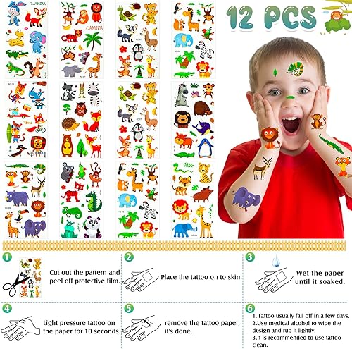 Miniatura 4 de Vinsot 144 piezas de recuerdos de fiesta de safari en la selva, suministros de cumpleaños, máscaras de animales, llaveros, tatuajes, pulseras,