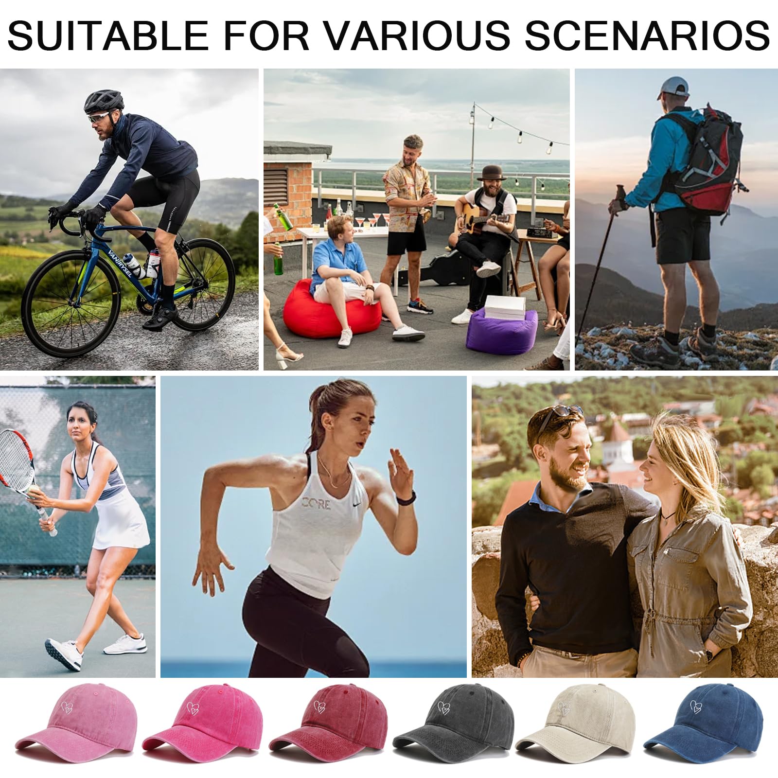 Casquette Femme ete en Coton Rétro avec Amour Broderie, Casquette de Baseball Vieux Lavée, Casquette Baseball Femme, Sport Outdoor Chapeau, pour Hommes et Femmes