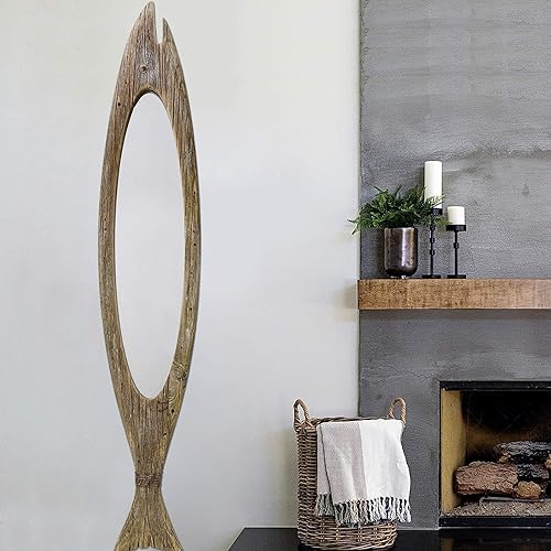 Miniatura 4 de Morning View Espejo de madera de 47 pulgadas, decoración de pared, espejos náuticos rústicos para colgar, marco de madera grande, espejo decorativo