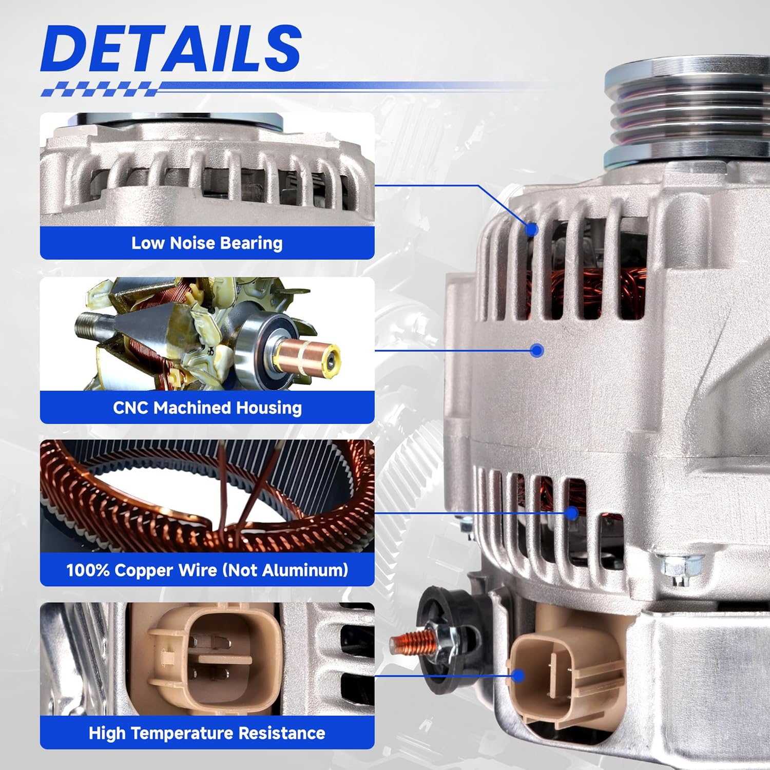 High Output Alternator for-Toyota Yaris S 2007 2008 2009 1.5L; Yaris Base 2007-2012 1.5L; Yaris L, LE 12012-2015 1.5L, OE Replacement 104210-8180 27060-21150, 4-Groove Pulley 12V 80AMP