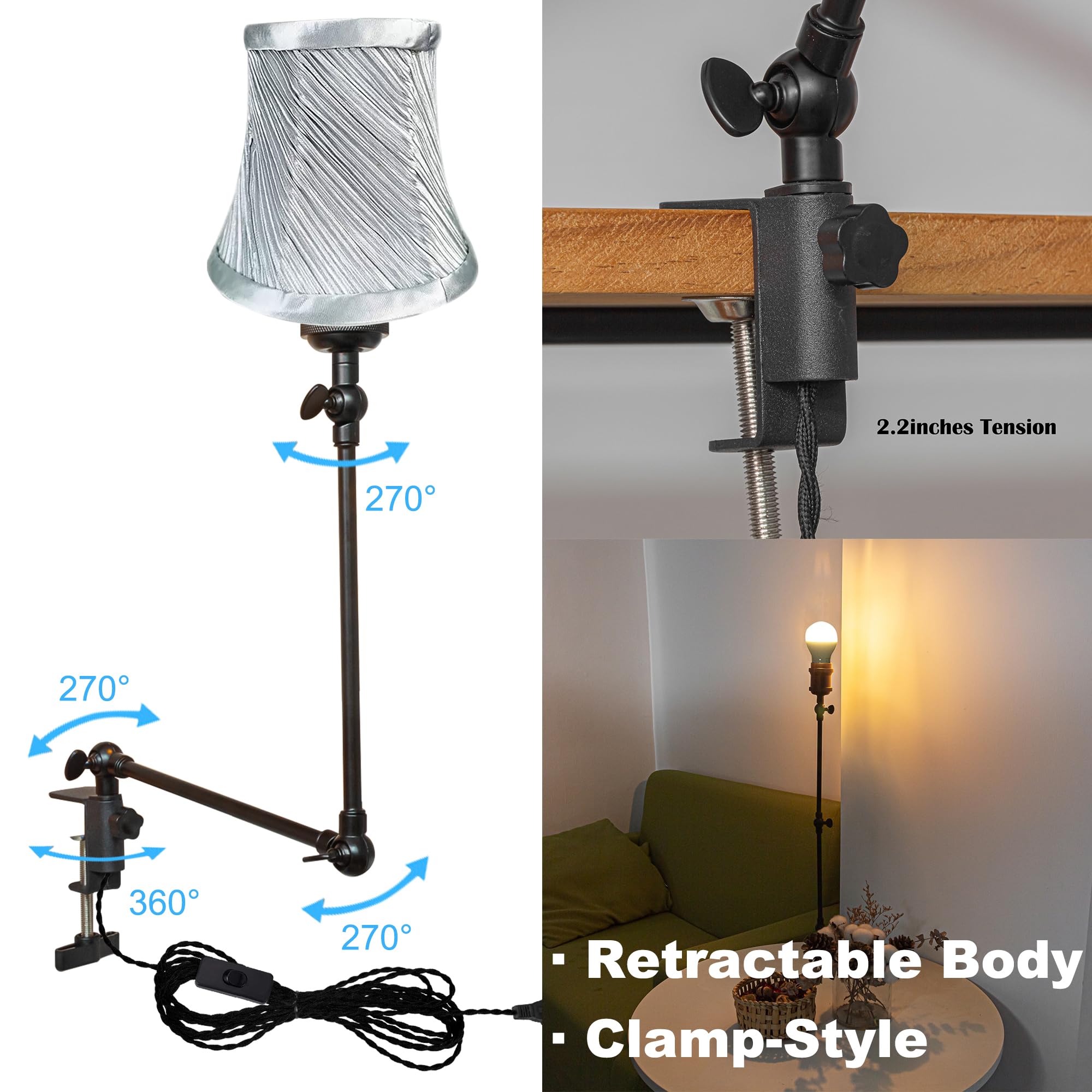 Klemmleuchte mit Fernsteuerung,1 Packung Leselampe mit 2,5 m Kabel, Dimmbar Nachttischlampe,Augenpflege Schreibtischlampe für Büro Heimgebrauch, E27 Lampenhalterung - DZ0330/12