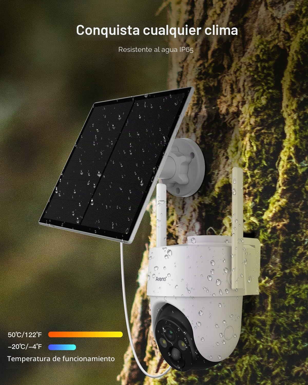 ARENTI 4G LTE Cámara Vigilancia Exterior con SIM Tarjeta, 355° PTZ Cámara Sin Cable con Solar, 2K Cámaras Sin WiFi con Batería 10400 mAh, Detección de Movimiento PIR, Visión Nocturna en Color, IP65