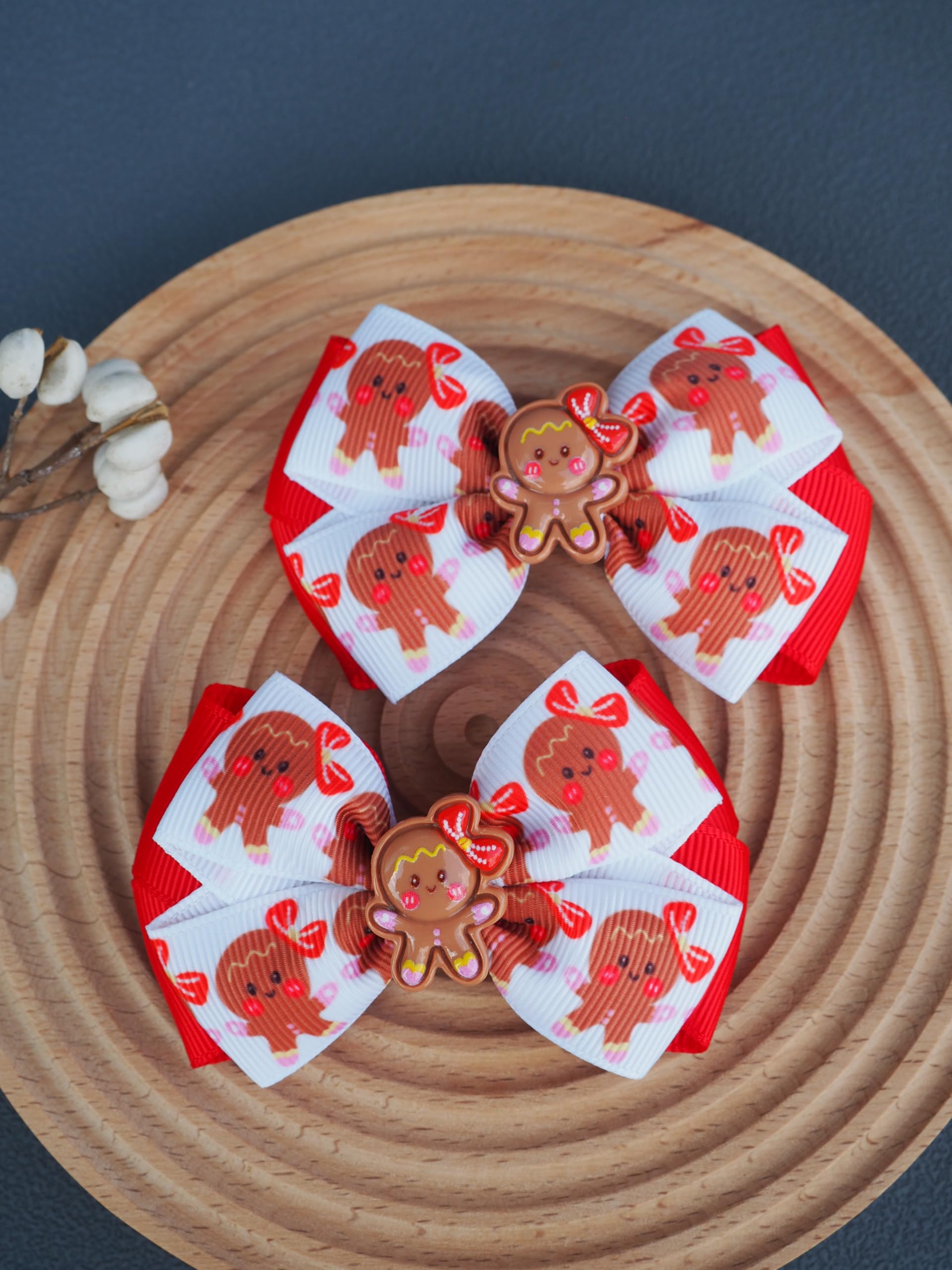 MeiMei Christmas Gingerbread Girls Hair Bow Clip, Handmade 3.25 inch Grosgrain Ribbon Bow with Alligator Clip - Image 3