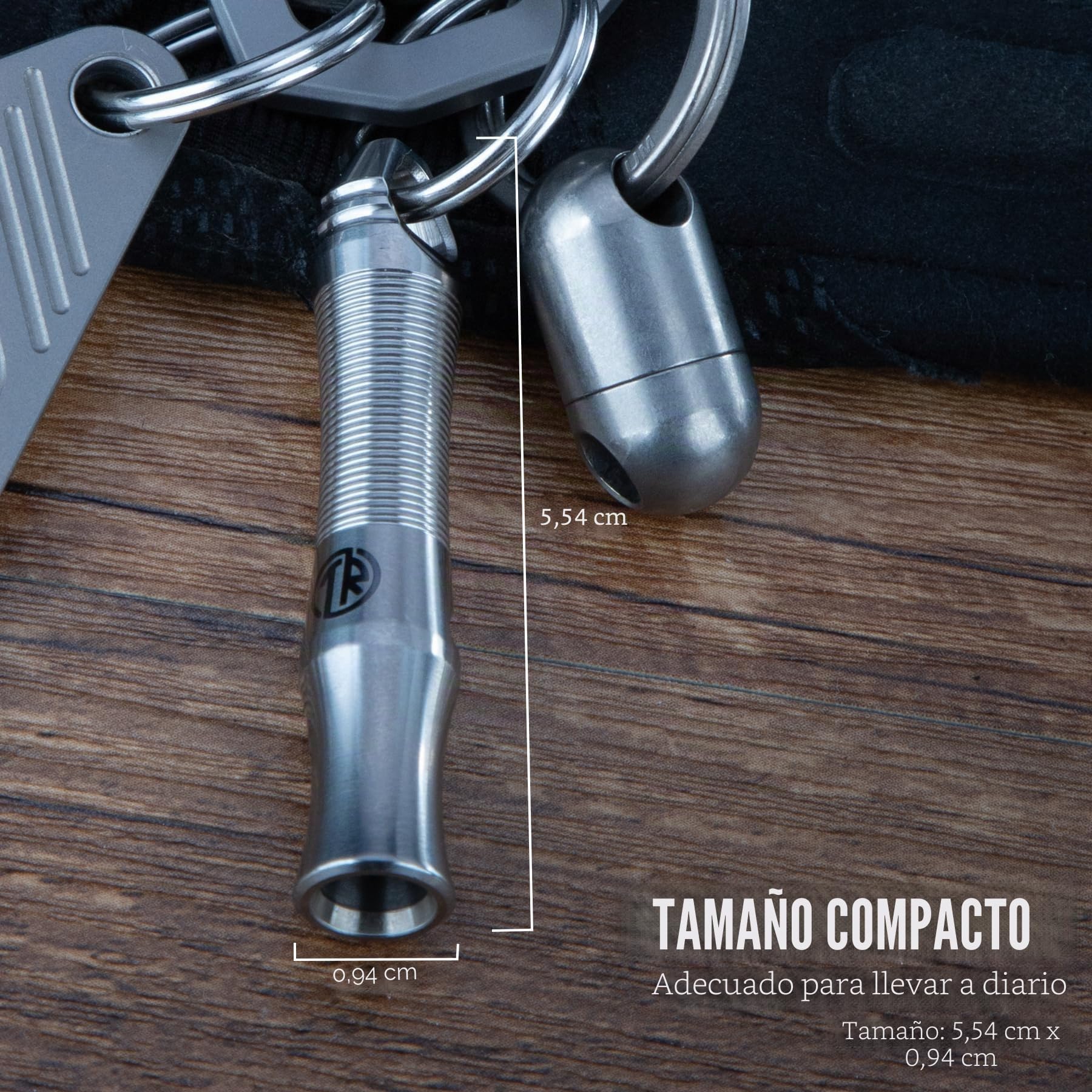 TACRAY Silbato de titanio – Ultra fuerte 120+ dB, mecanizado CNC, ligero y duradero – Perfecto para supervivencia de emergencia, senderismo, acampada y seguridad al aire libre – Incluye cadena de