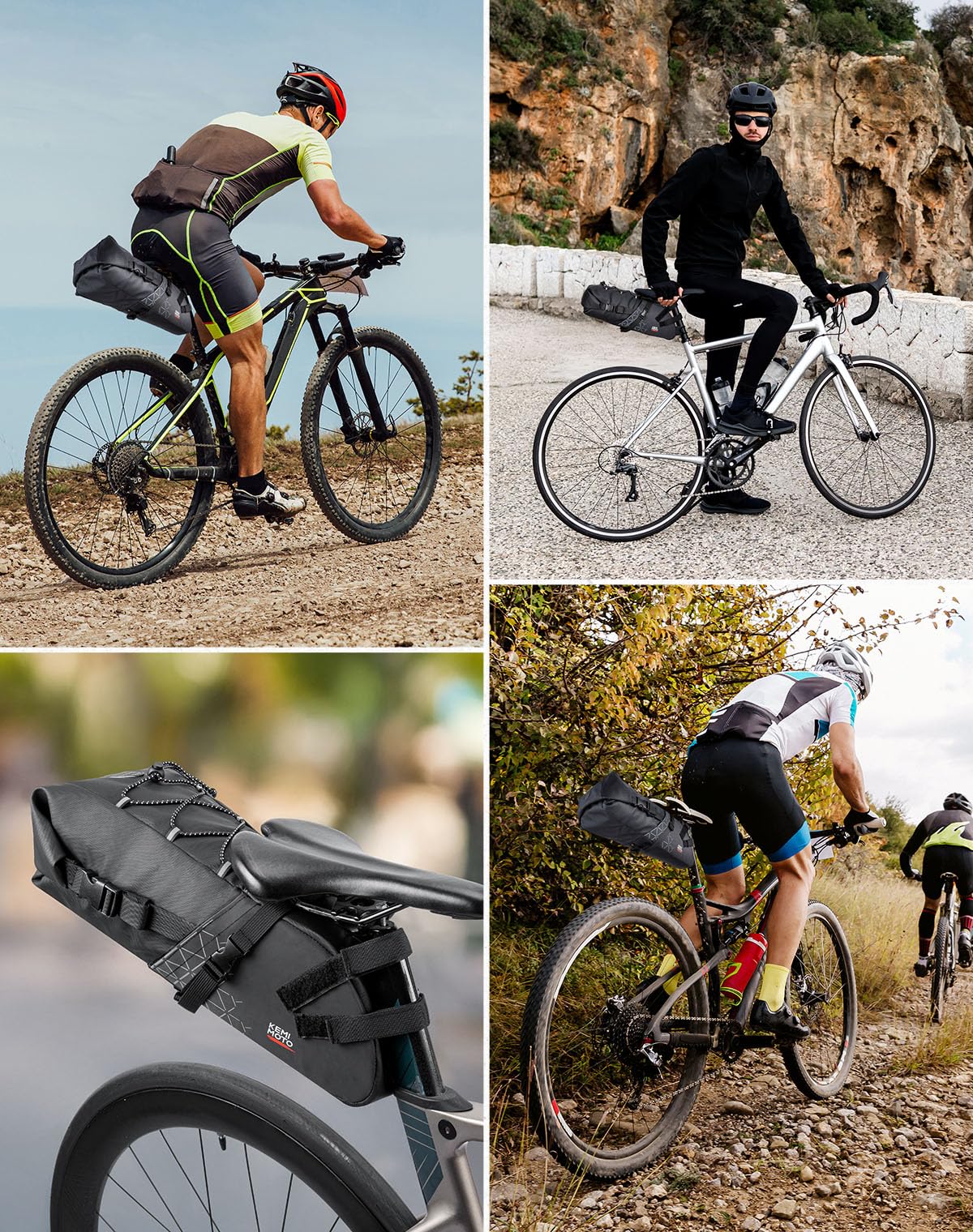 KEMIMOTO Borsa Sottosella Bici, 11L Borsa da Sella Bici Impermeabile con Riflettenti e Supporto per Ciclismo Bici Corsa MTB Mountain Bike