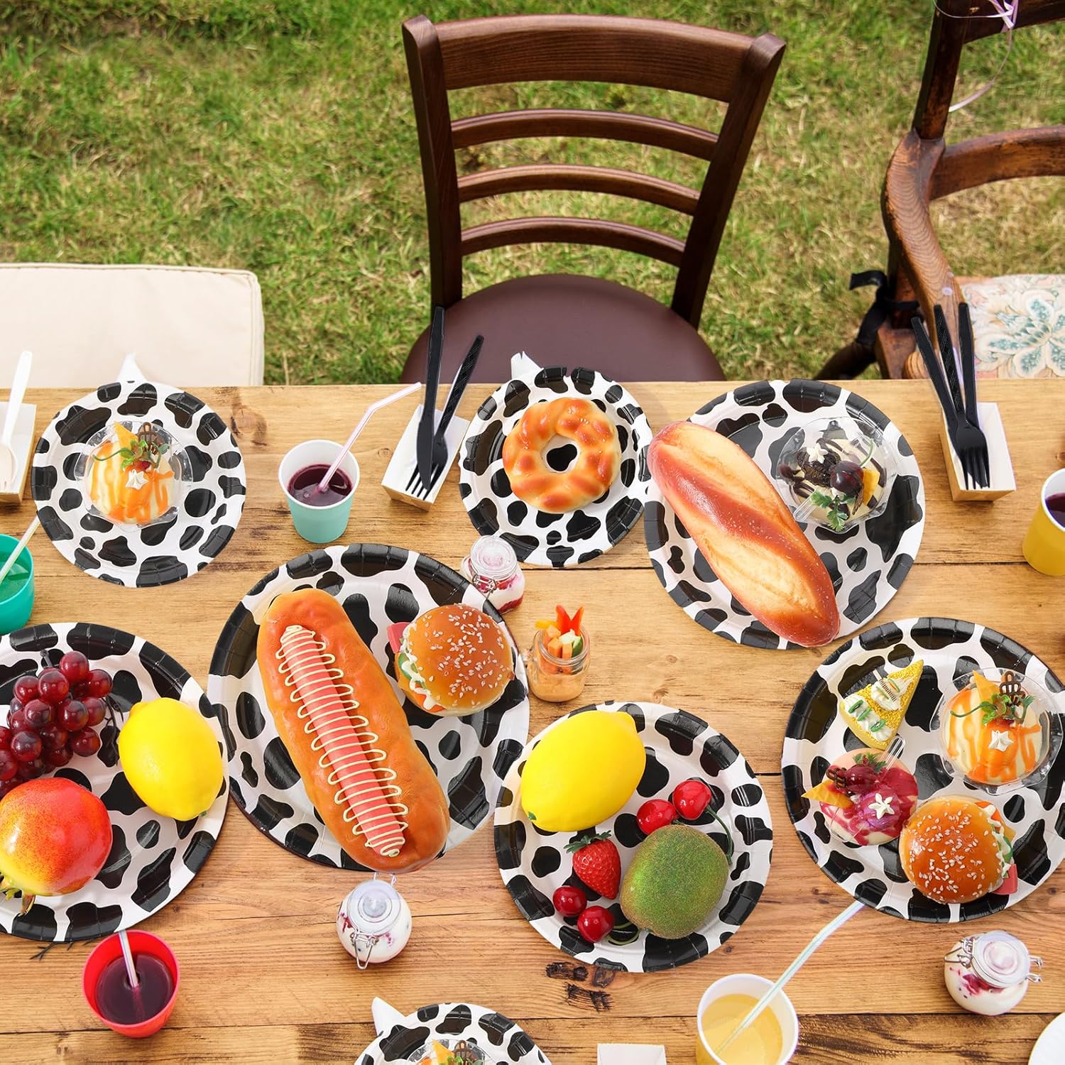 Irenare 420 Pieces Cow Print Disposable Tableware 7 Inch 9 Inch Cow Party Paper Plates Napkins Paper Cups Plastic Spoons Forks Knives for Cow Farm Theme Birthday Party Decorations Supplies, Serves 60