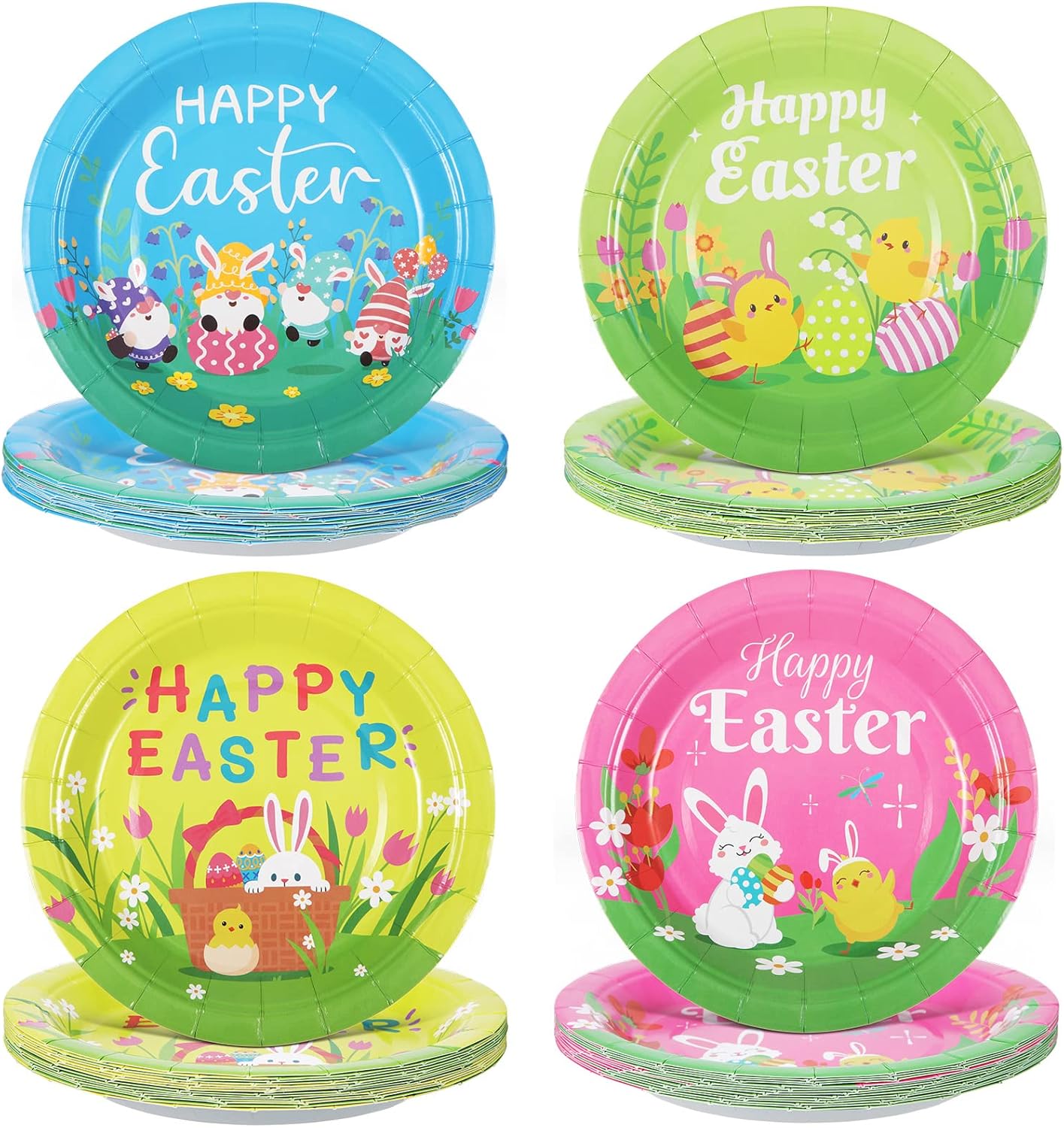 Gerrii 60 Pcs Happy Easter Paper Plates 7 Inch Bunny Eggs