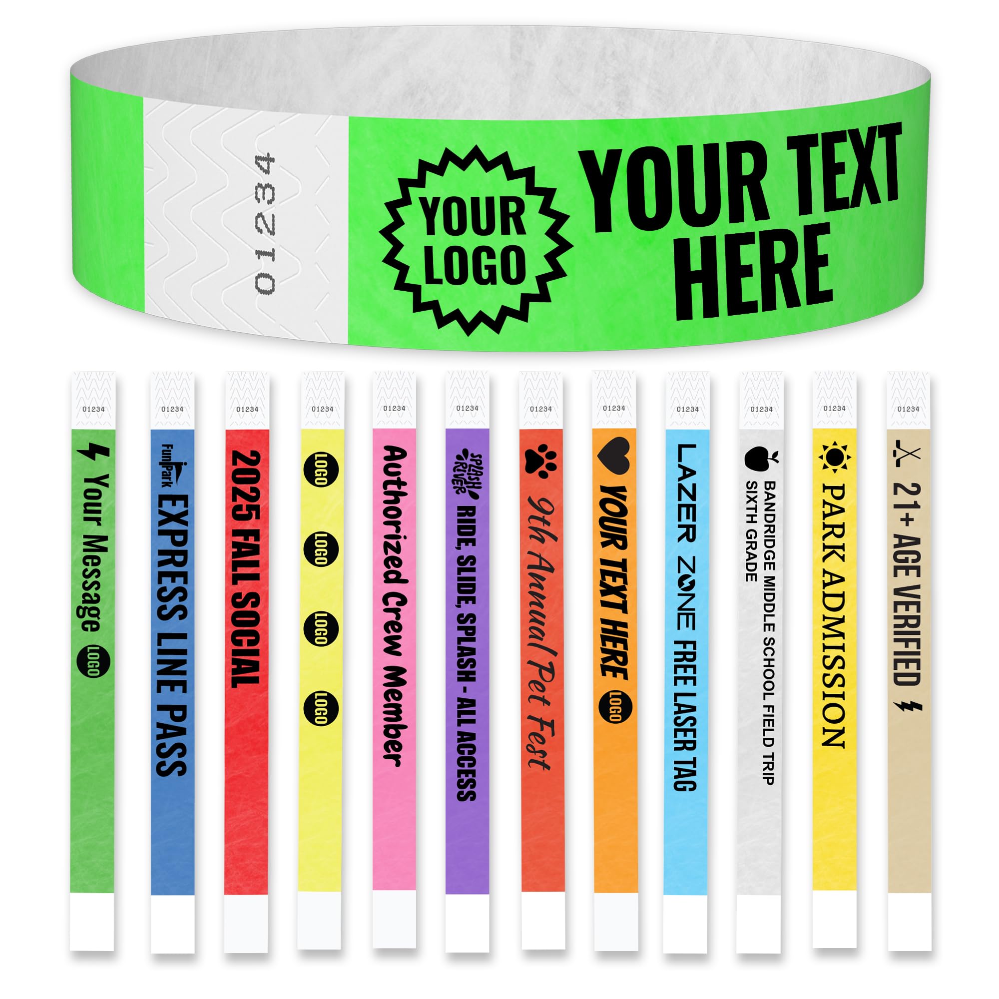 WristCo Custom Printed Wristbands | Super Rush | Fast Delivery – Select a Color Quantity & Personalize w/Clipart Text & Logos - Tyvek Wrist Band ID Bracelets for Events Party Security Admission VIP