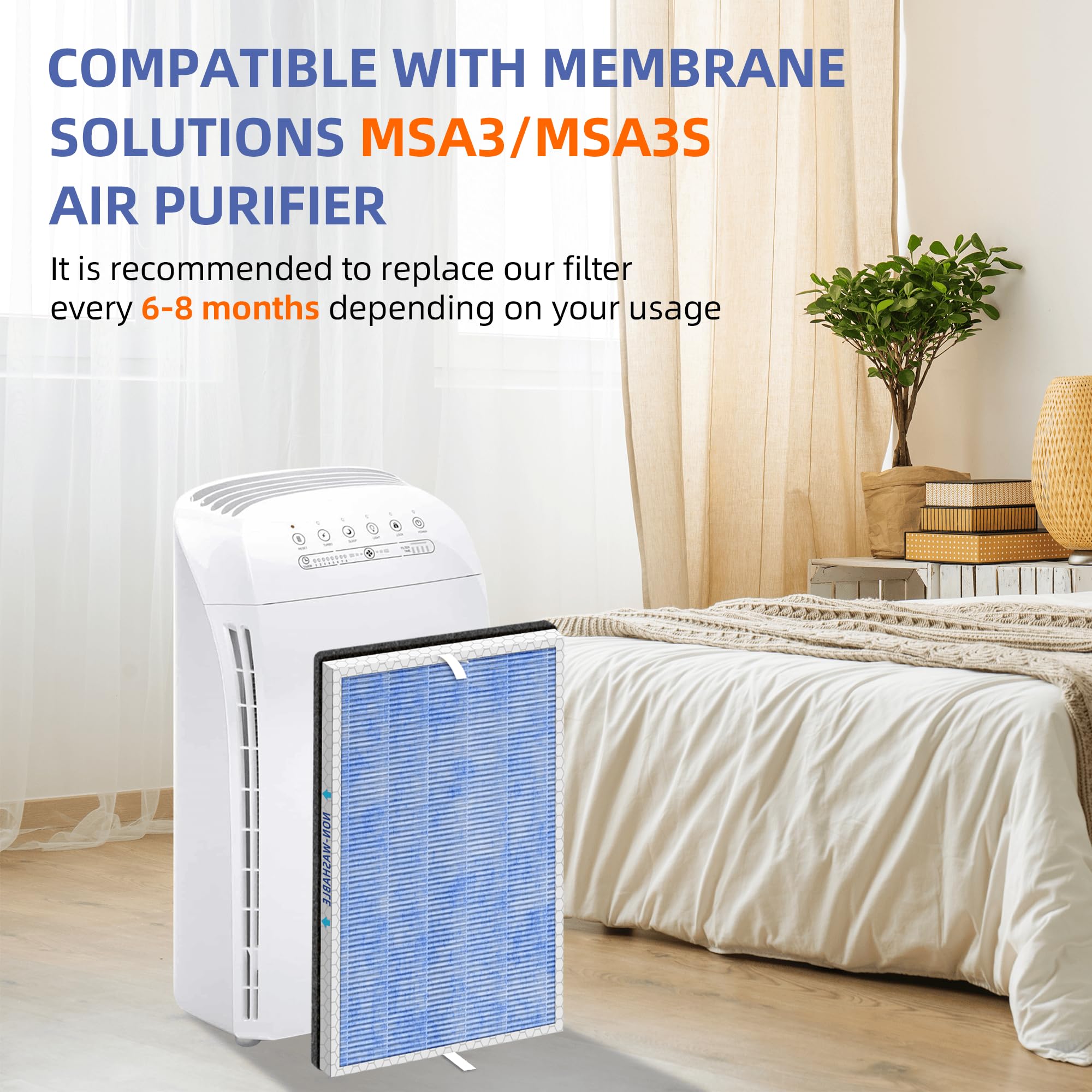 MSA3/MSA3S - Filtro HEPA de repuesto para soluciones de membrana MSA3 y MSA3S, filtro de aire 4 en 1 H13 True HEPA y filtro de carbón activado con tecnología OdallerPure, paquete de 4