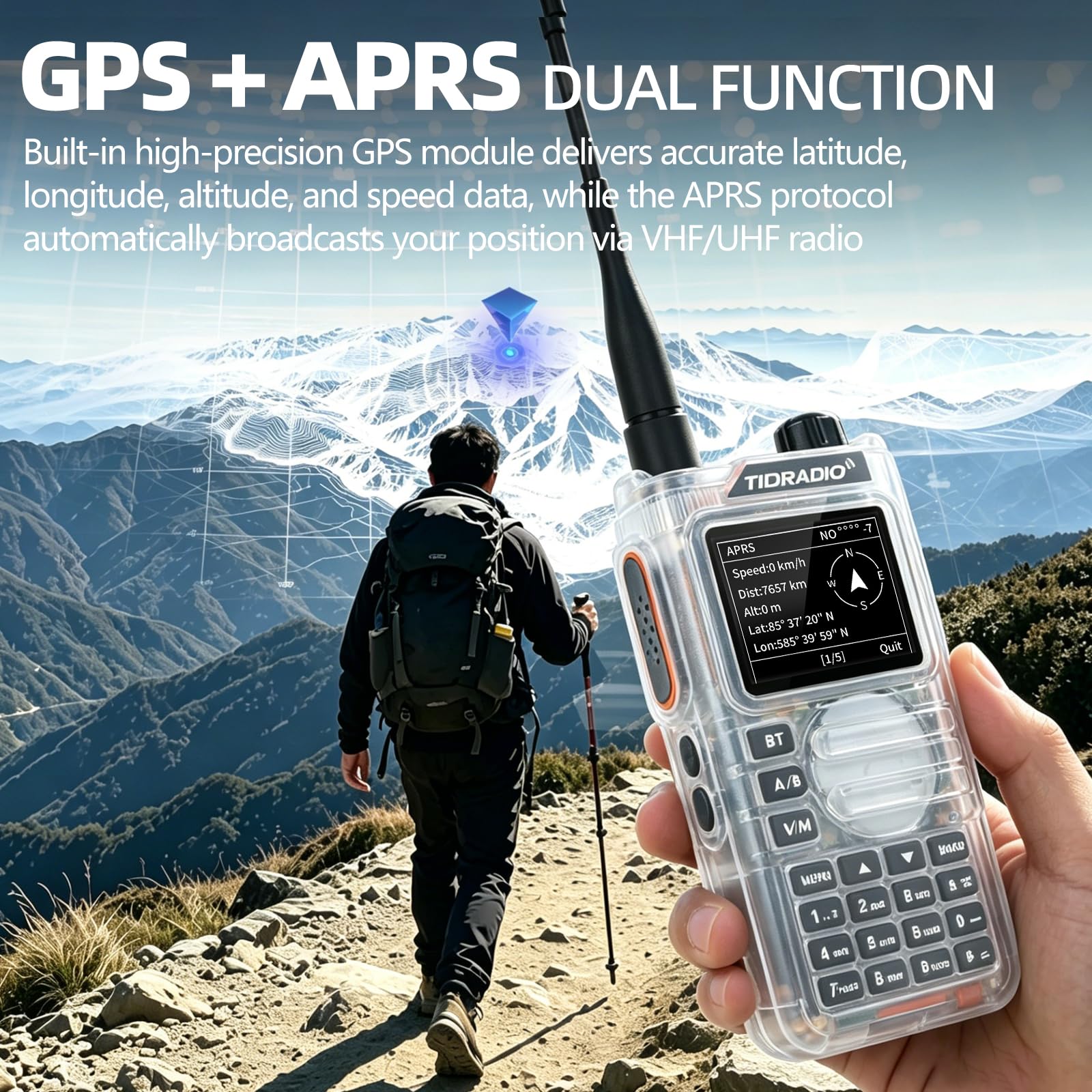 TIDRADIO TD-H9 Walkie Talkie, funkgerät, 10 Watt, GPS, APRS, Spektrumanalyse, SMS, Bluetooth-Programmierung, Web-Upgrade, NOAA, USB-C-Akku, Funkgerät für Erwachsene mit hoher Reichweite –Weiß