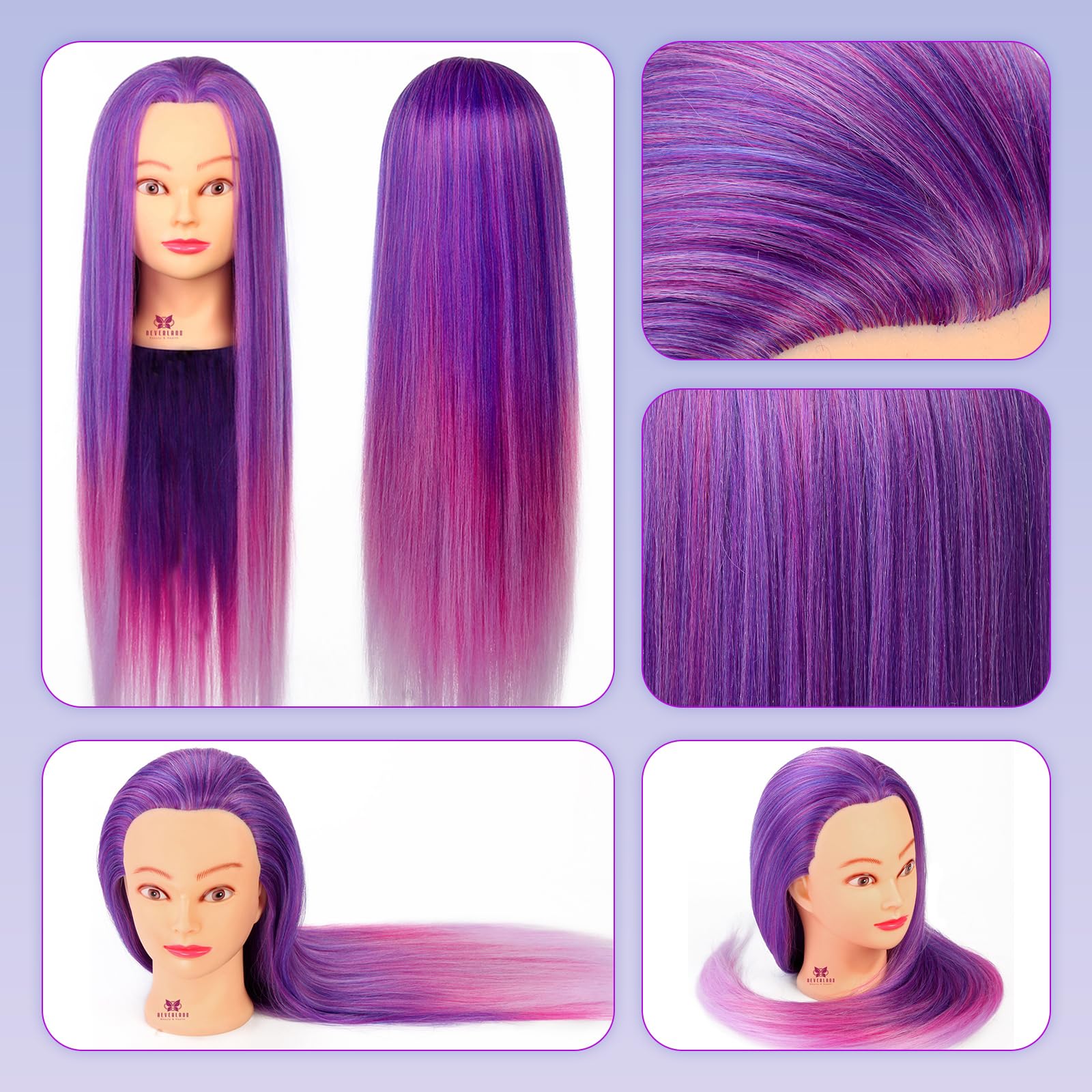 Neverland Cabello para prácticas de peluquería, pelo sintético 64 cm, pelo lila de ensueño, juego de estilizados de trenzas.