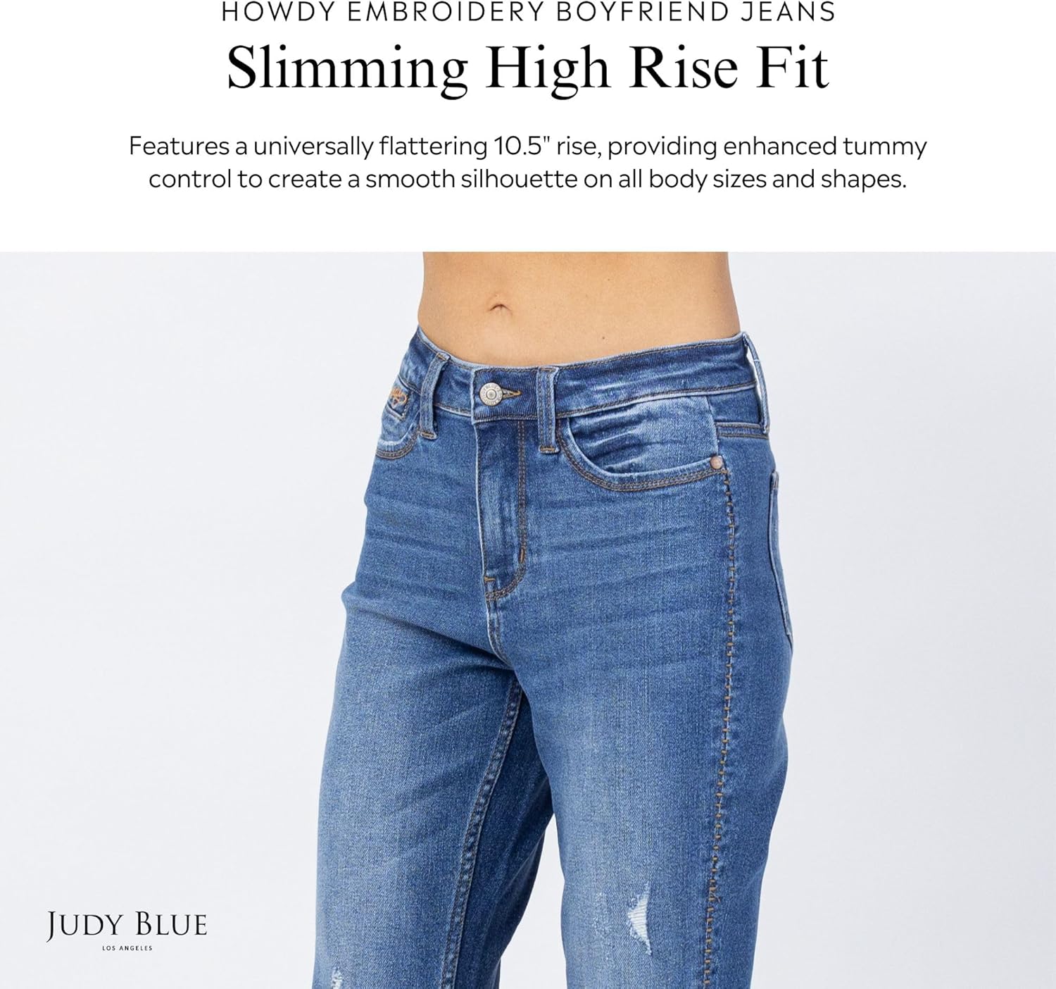 Judy Blue Women's High-Rise Howdy Embroidery Boyfriend Jeans with Side Seam Stitch - Image 3