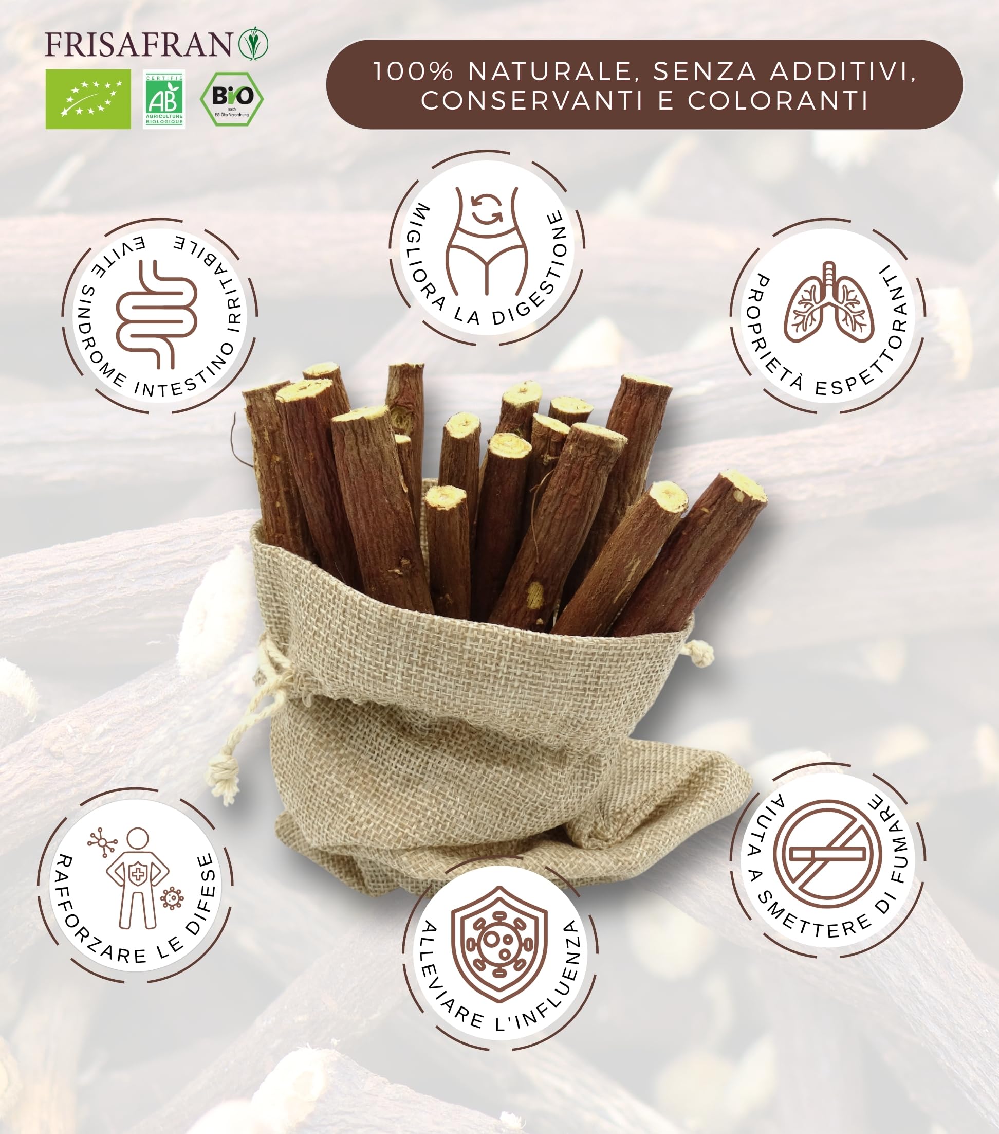 FRISAFRAN | Liquirizia in bastoncini BIO 500g | PRODOTTO FRESCO | radici-liquirizia | bastoncini | liquirizia-pura | bastoni | Fresco Radice | Direttamente dal produttore