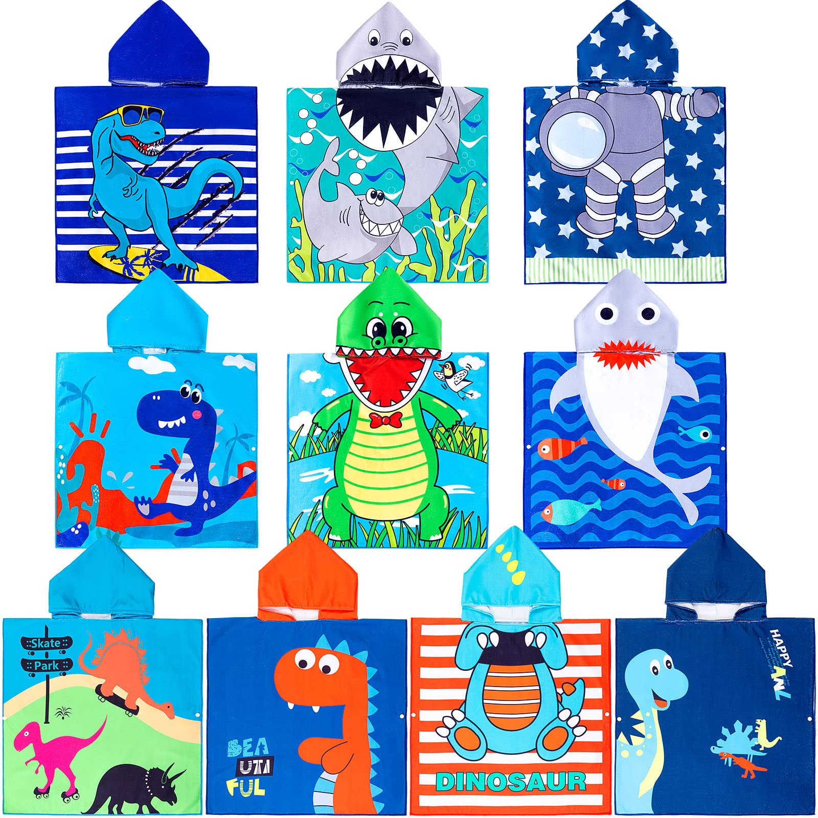 Foaincore 10 Pcs Hooded Towels for Toddler Kids Poncho Children Beach Towels 47 x 24 Inch Soft Microfiber Baby Hooded Pool Towel Poncho Wrap Bath Robe