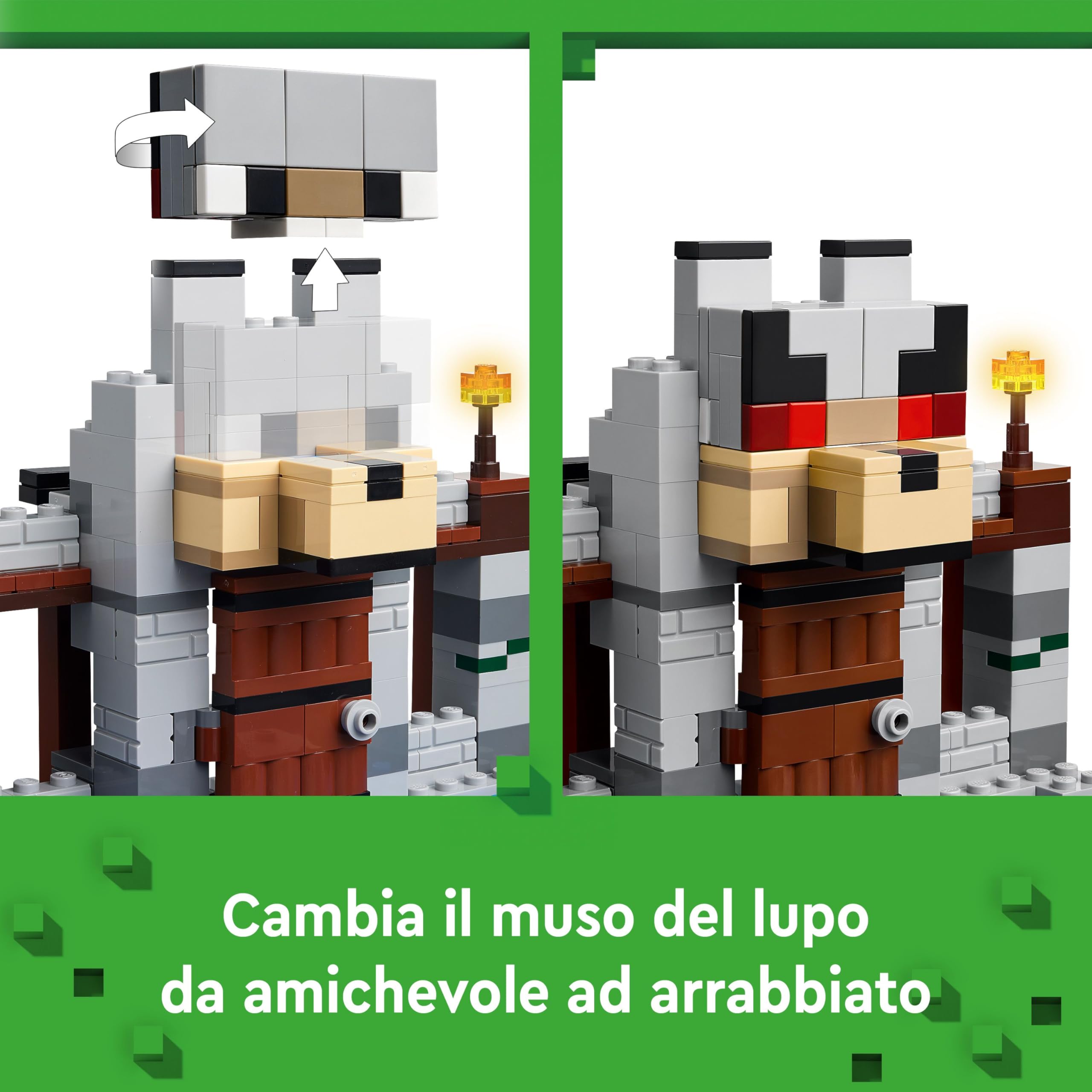 LEGO Minecraft Il Castello del Lupo Giocattolo con Personaggio, 2 Figure di Scheletro, 2 Lupi e Accessori tra cui un Tavolo da Crafting - Regalo per Gamer, Bambini e Bambine da 8 Anni - 21261