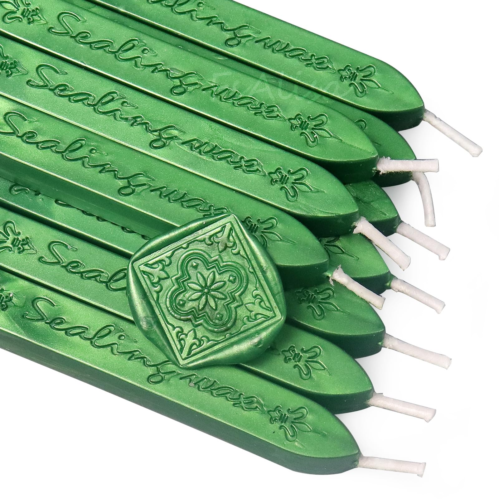 Pine Green Sealing Wax Sticks with Wick, fsalisa 10Pcs Wax Seal Sticks for Wax Seal Stamp Decorative Wedding Invitations