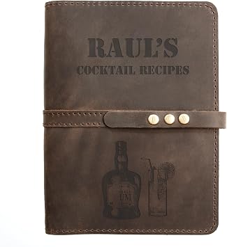 Cocktail Leather Recipe Book - Personalized Leather Cookbook - Blank Recipe Book for Bar Recipes - Bartender Gift - Custom Recipes Organizer - Mens Gift Ideas - Bar Recipe Binder