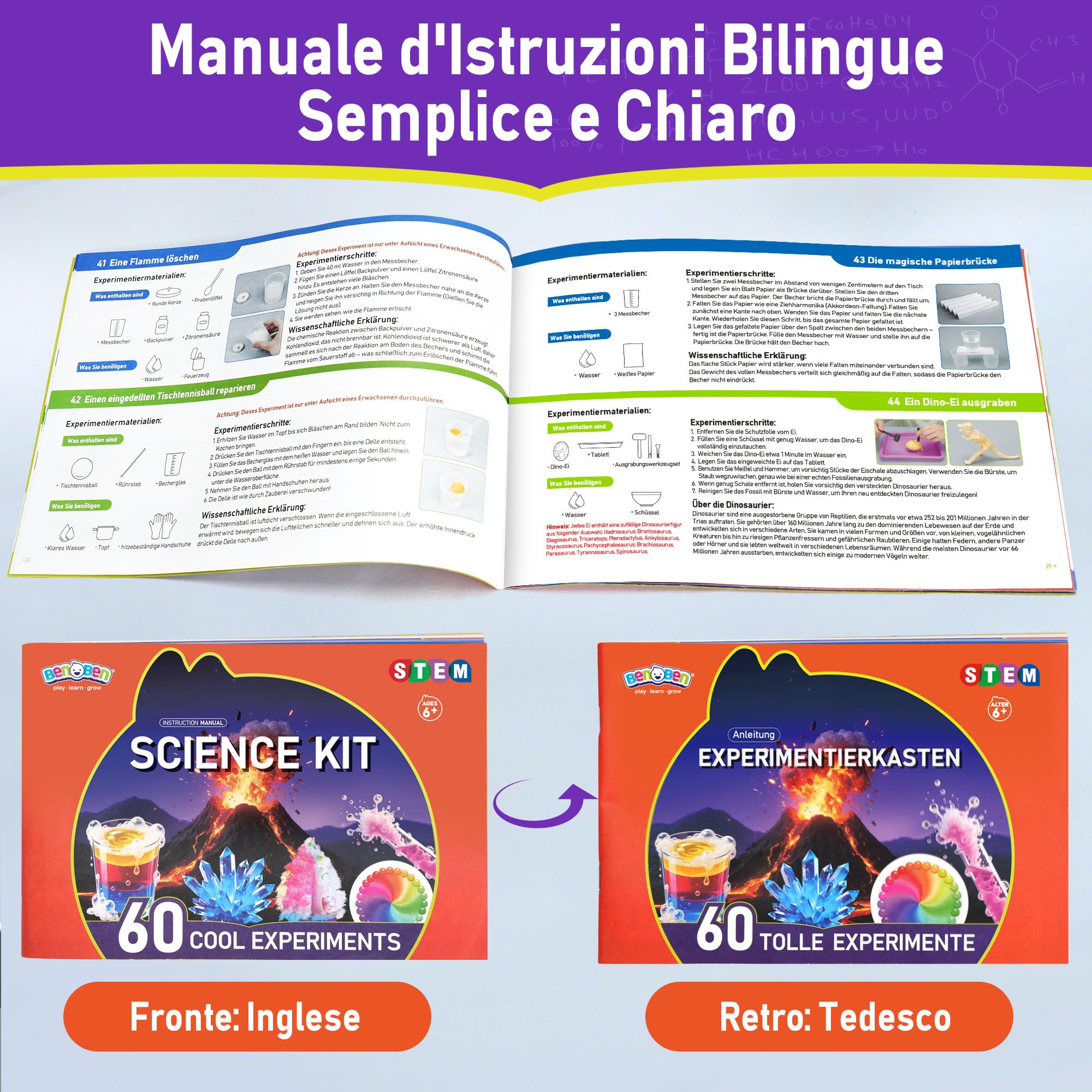 BenBen Esperimenti per Bambini dai 6 Anni in su, Esperimenti Scientifici per Bambini, Set Completo, Regalo Giocattolo per Ragazzi e Ragazze