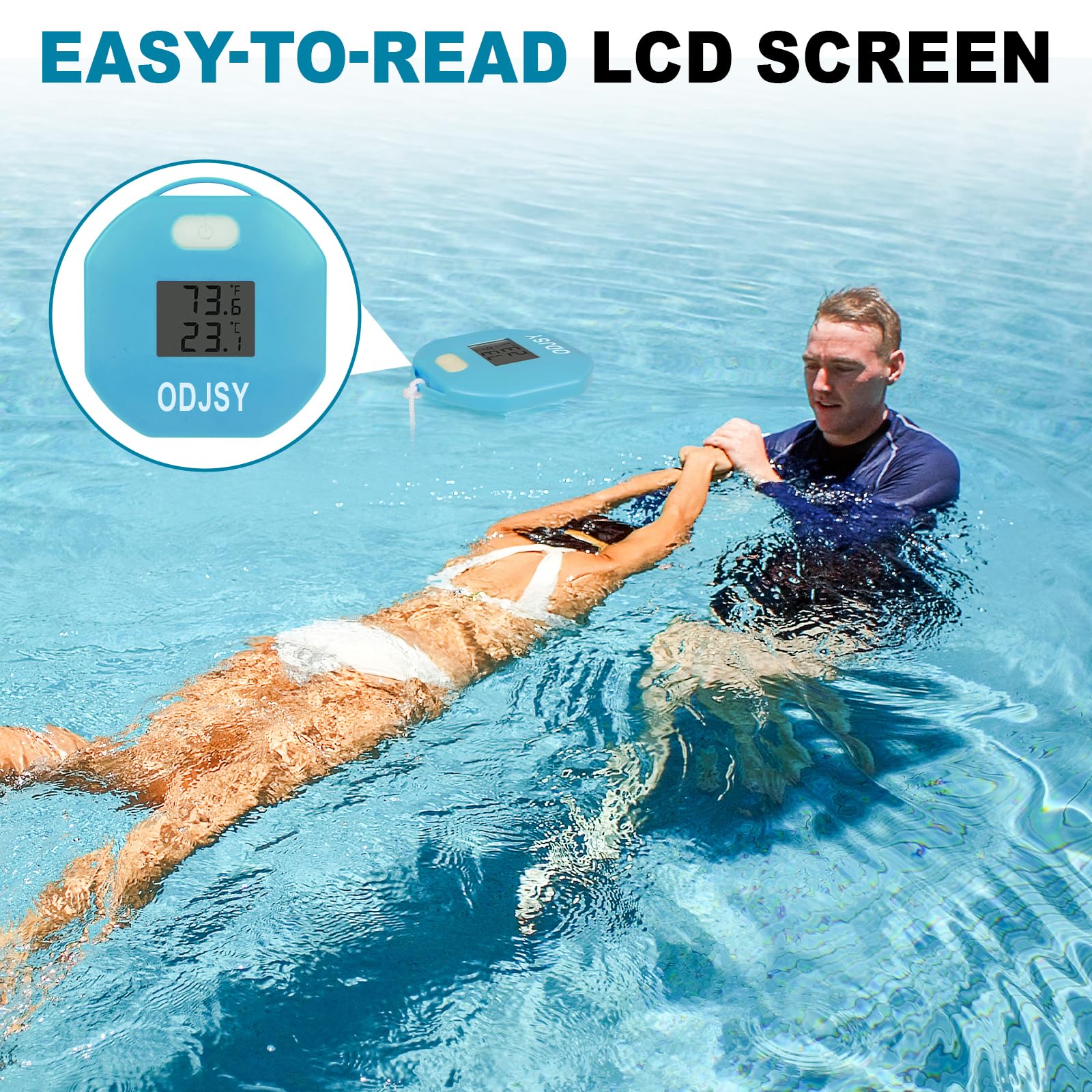 Termometro da piscina, tester digitale della temperatura dell'acqua con display LCD per piscine, spa, vasche idromassaggio e acquari (blu/verde)