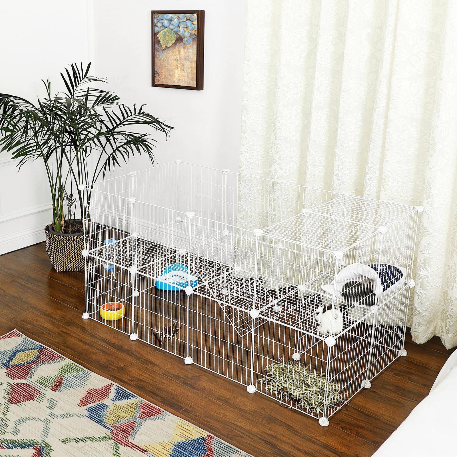 SONGMICS Recinzione per animali domestici 2 livelli modulare 143 x 73 x 71 cm Bianco LPI02W
