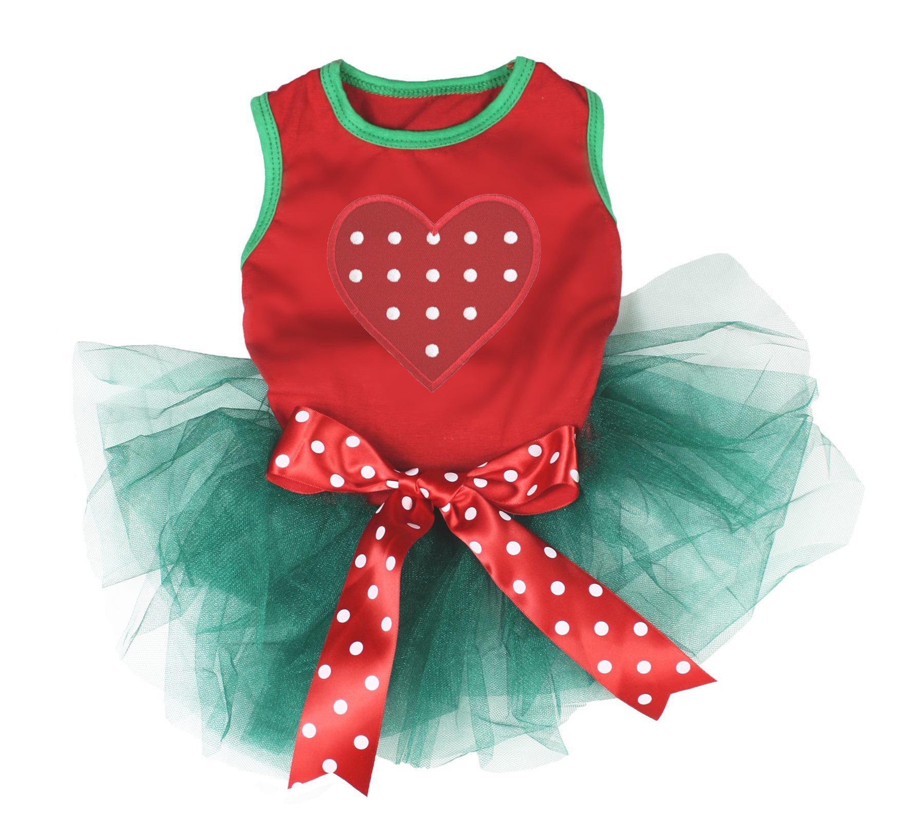 Petitebelle Red Polka Dots Heart Puppy Dog Dress (Red/Teal Green, XXX-Large) — image 1