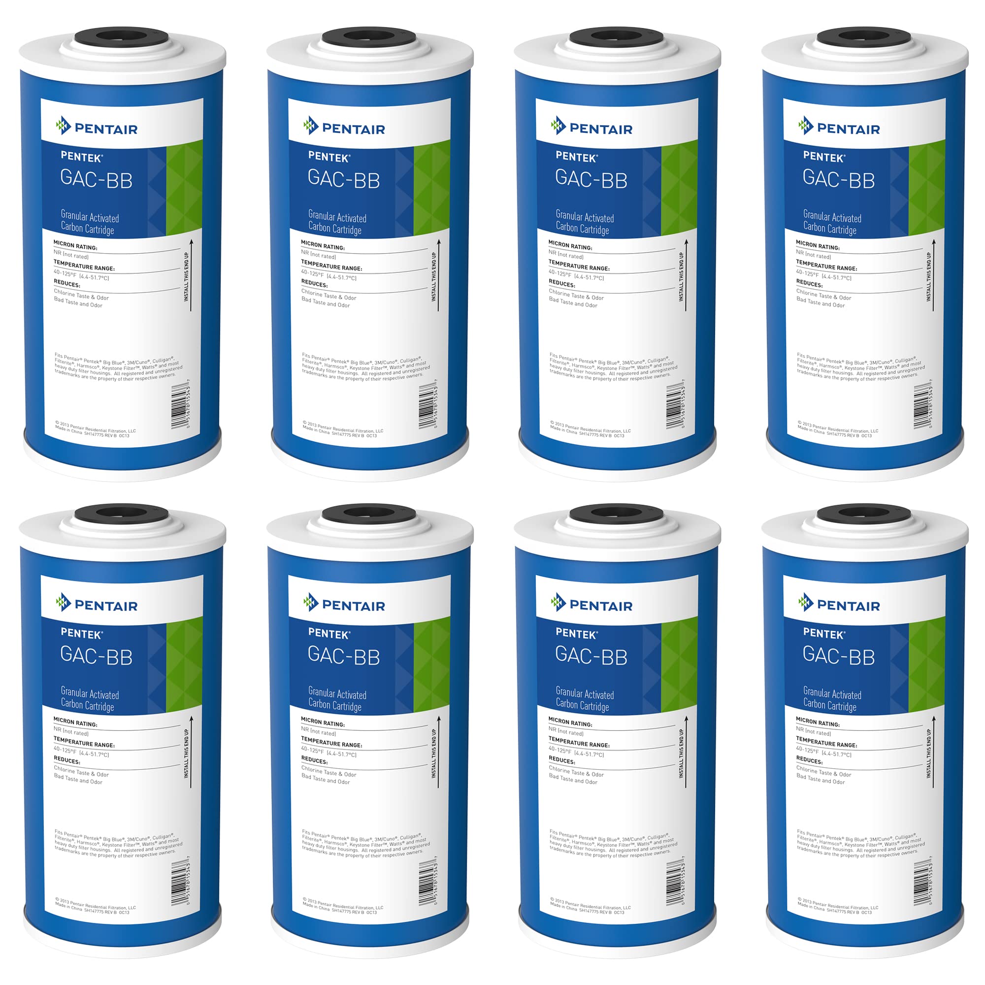 Pentair Pentek GAC-BB Large Blue Carbon Water Filter, 10-Inch, Whole Home Heavy Duty Granular Activated Carbon (GAC) Replacement Cartridges, 10-Inch x 4-Inch, Pack of 8