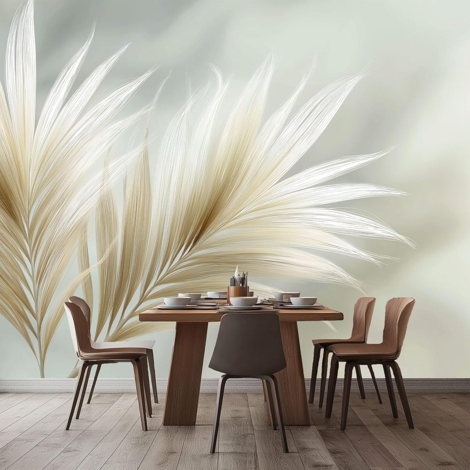 hgjdjhnf Photo Wallpaper Palm Leaves White Non-Woven Wallpaper Living Room Bedroom Non-Woven Wallpaper Art Wallpaper Decoration Wallpaper Light Grey,200cmx140cm Stickers - Frameless Painting - Poster