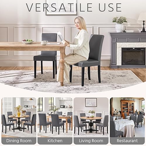 Miniatura 121 de Yaheetech Parson - Juego de 4 sillas de comedor tapizadas de tela con asiento acolchado y patas de madera maciza para comedor/restaurante, diseño