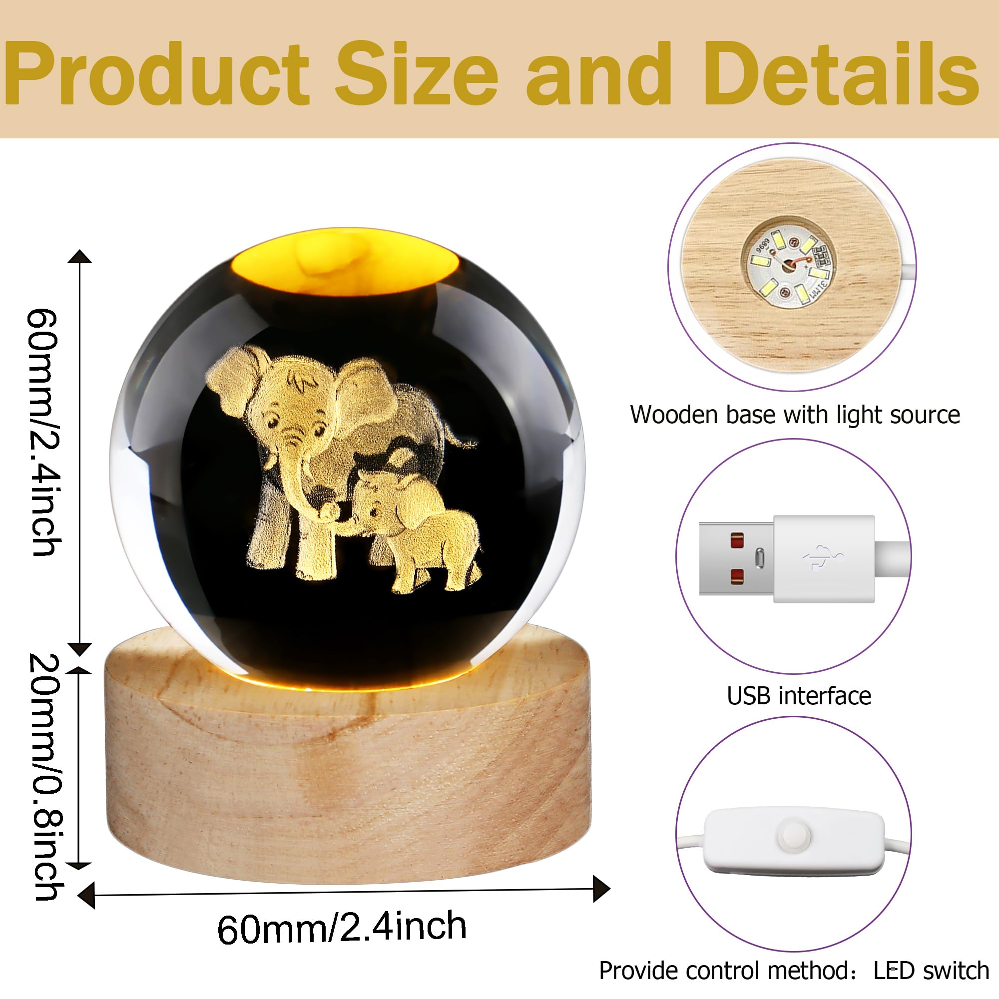 AWARDSEN Elephant Crystal Ball Elephant Gifts for Women Mum Gifts for Birthday Mothers Day Gifts from Daughter Son Elephant Ornament Animals Ornaments Glass Paperweights - Image 4