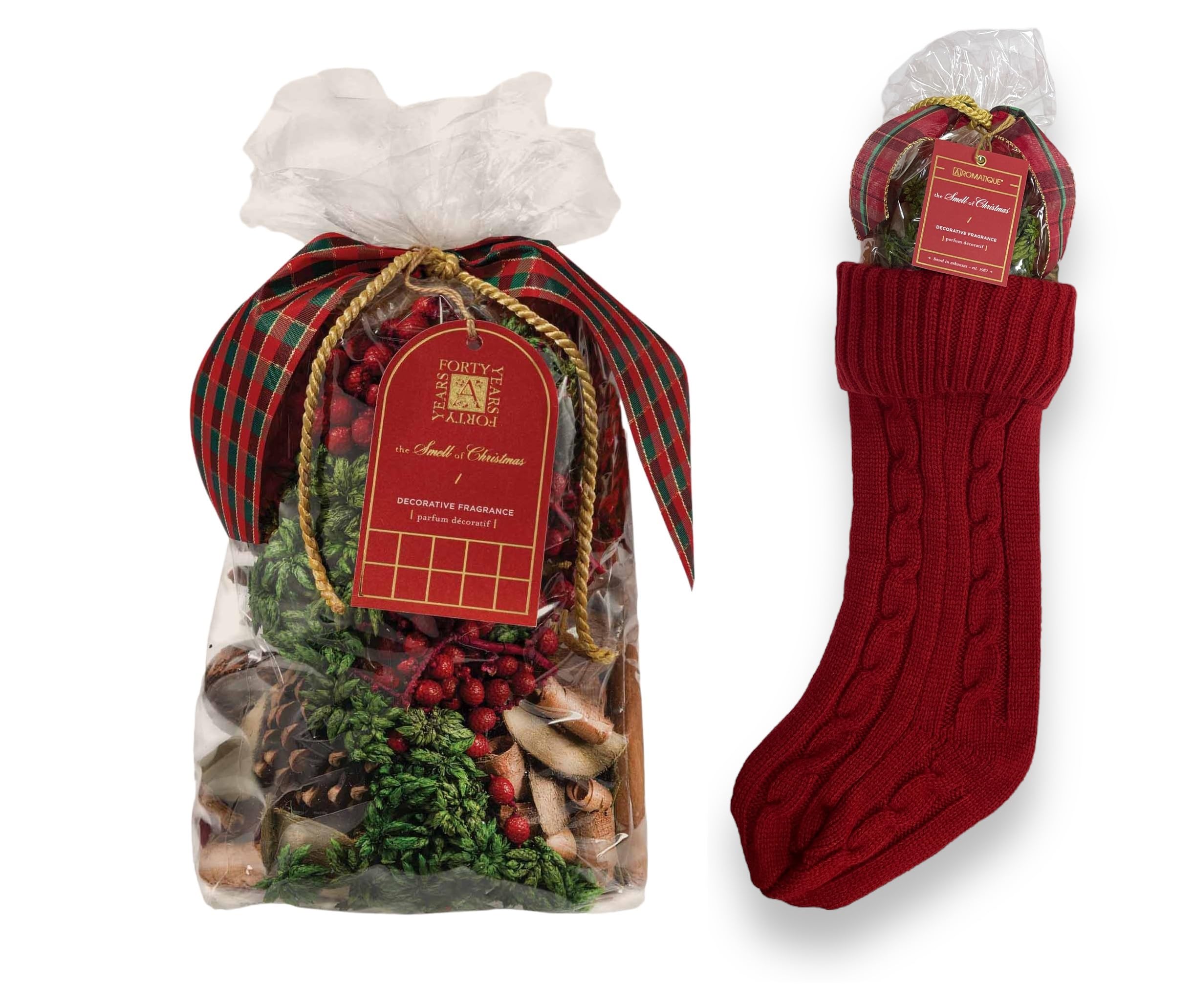Aromatique Smell of Christmas Potpourri Bag 7oz & Bonus Christmas Stocking, Decorative Home Fragrance Room Air Freshener Sachet Botanicals (RED)