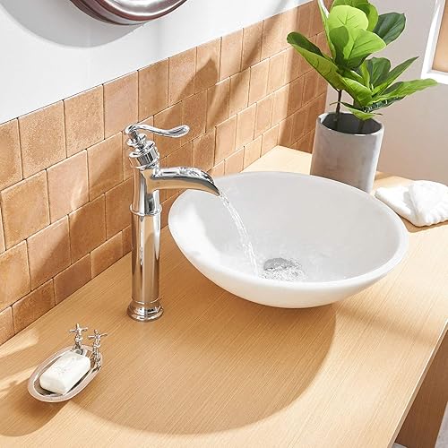 Miniatura 4 de BWE Grifo para fregadero de buque, cromado pulido, boquilla de cascada, cuerpo alto, orificio único con conjunto de drenaje desplegable de latón,