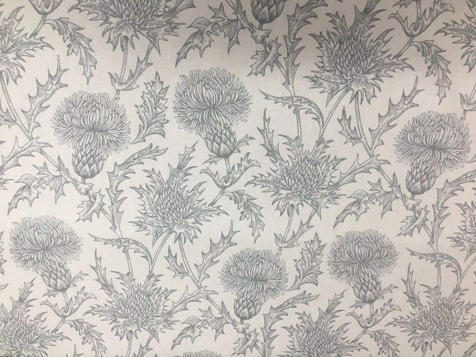 Star Thistle Toile Ivory/Grey Foral Cotton 140cm Curtain Fabric Designer Material Sewing Upholstery Curtain Craft Fabric (Half Metre)