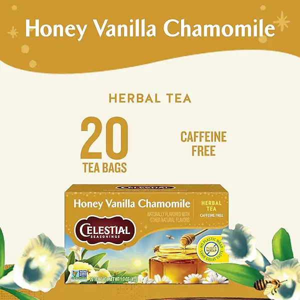 Celestial Seasonings Chamomile Tea Bags - Honey Vanilla Herbal Tea, Caffeine Free, 20 Bags Per Box (Pack of 6) 2