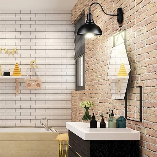 Miniatura 4 de YeLEEiNO Aplique de pared negro con cuello de cisne, lámpara de pared industrial vintage E26, lámpara de pared LED para porche de baño interior (1