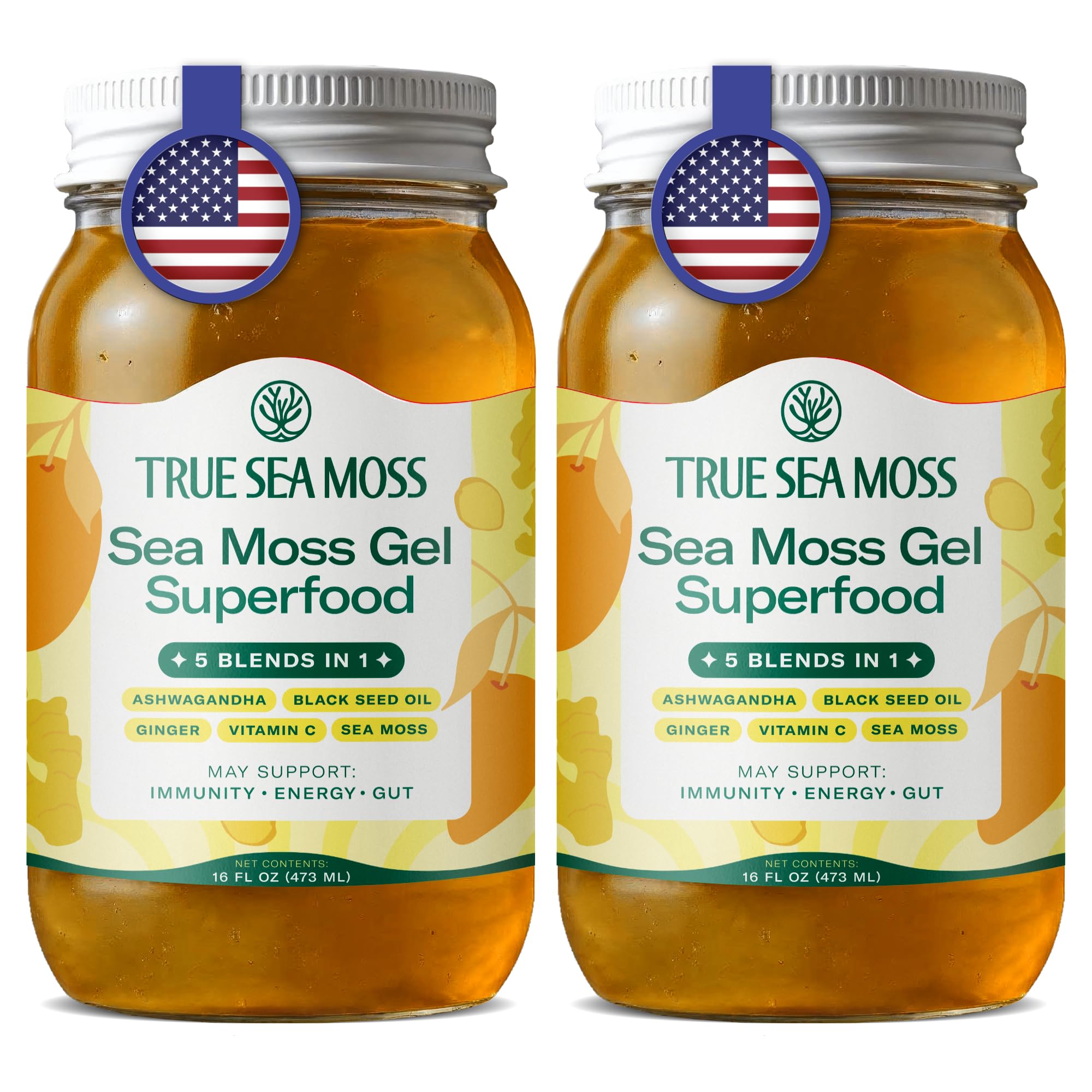 Sea Moss Gel – Made in USA – 5-in-1 Formula – Wildcrafted Seamoss, Ashwagandha & Jarred Vegetables – Ashwagandha, Pack of 2 (Labels may Vary)