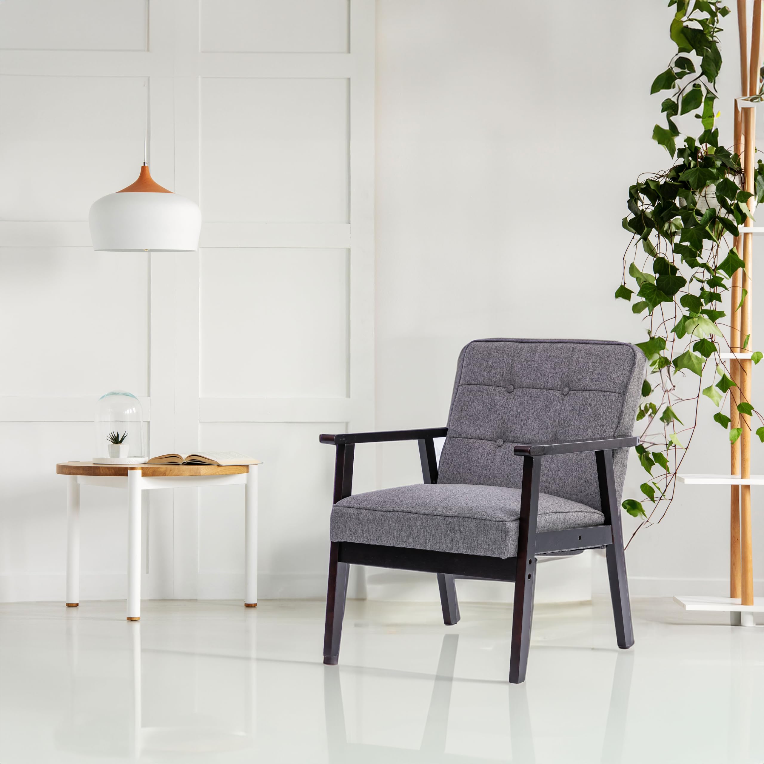 Mid-Century Accent Arm Modern Retro Leisure Chair with Solid Wood Frame Single Sofa for Living Room, Bedroom, Balcony, Studio, 1 Seat, Grey