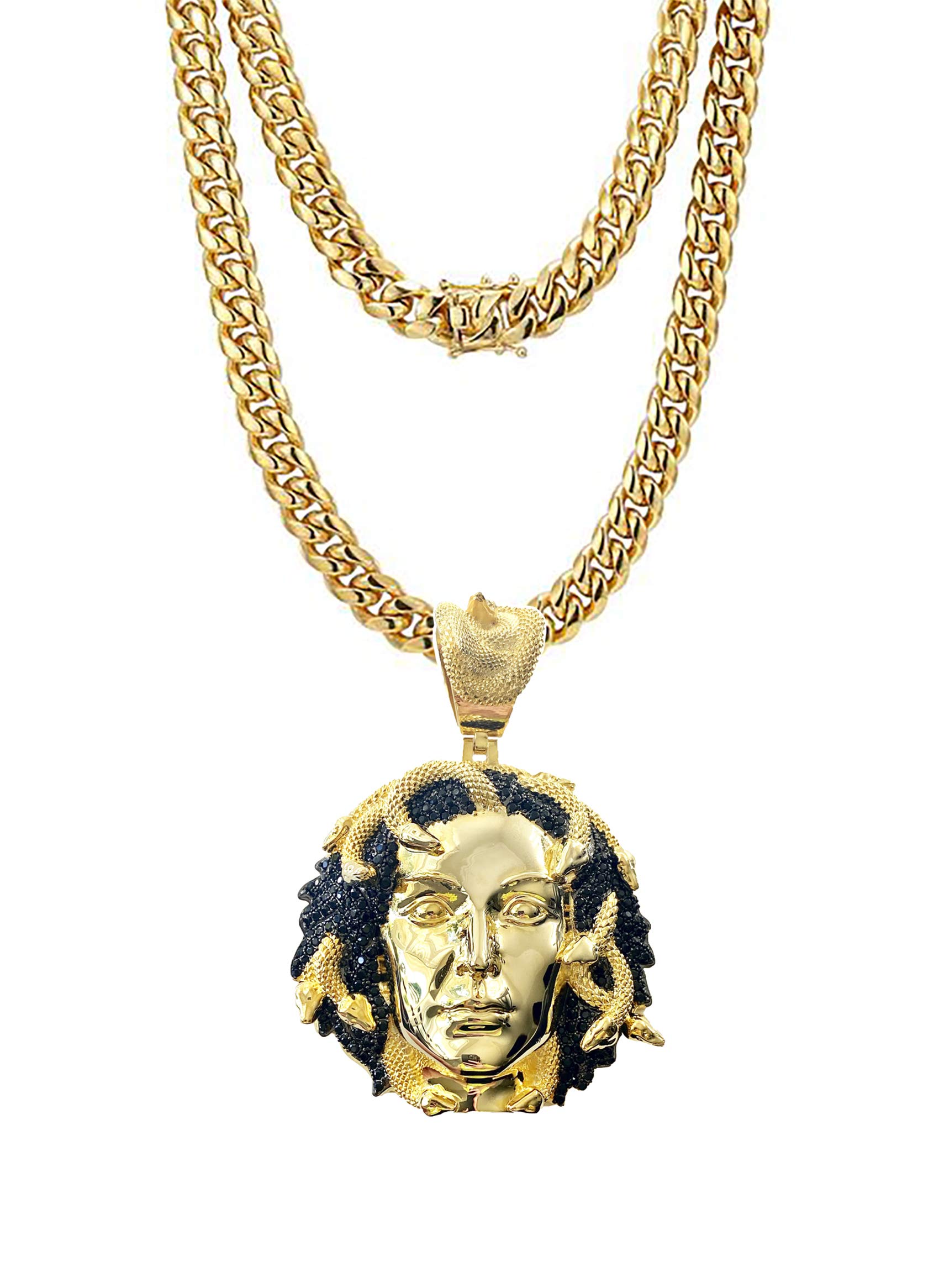 Shop-iGold Men's 14k Gold Finish Money Greek God Mythology Medusa Snake Head Choker Chain 8mm Wide, 