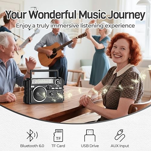 Miniatura 4 de PRUNUS J-02 AM FM SW Radio portátil con Bluetooth, funciona con energía solarfunciona con bateríaUSB recargable, compatible con tarjeta