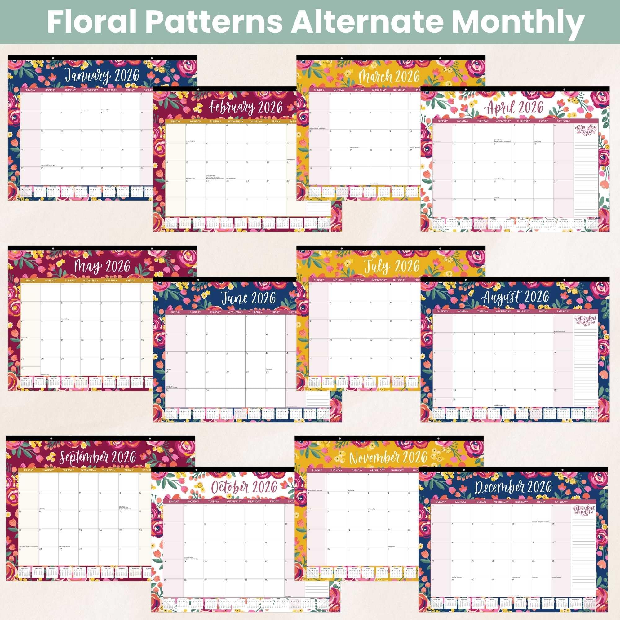bloom daily planners 2026 Desk Calendar - January to December Large Wall Calendar - 21 x 16 Desktop & Hanging Monthly Planner with Stickers for Home or Office - Vintage Floral - Image 4