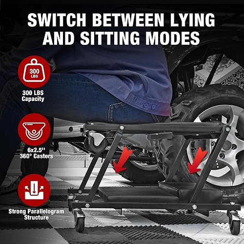 Miniatura 3 de BIG RED Enredadera automotriz plegable de 36 pulgadas, enredadera de coche, 2 en 1 para reparación de automóviles, capacidad de 300 libras, negro,