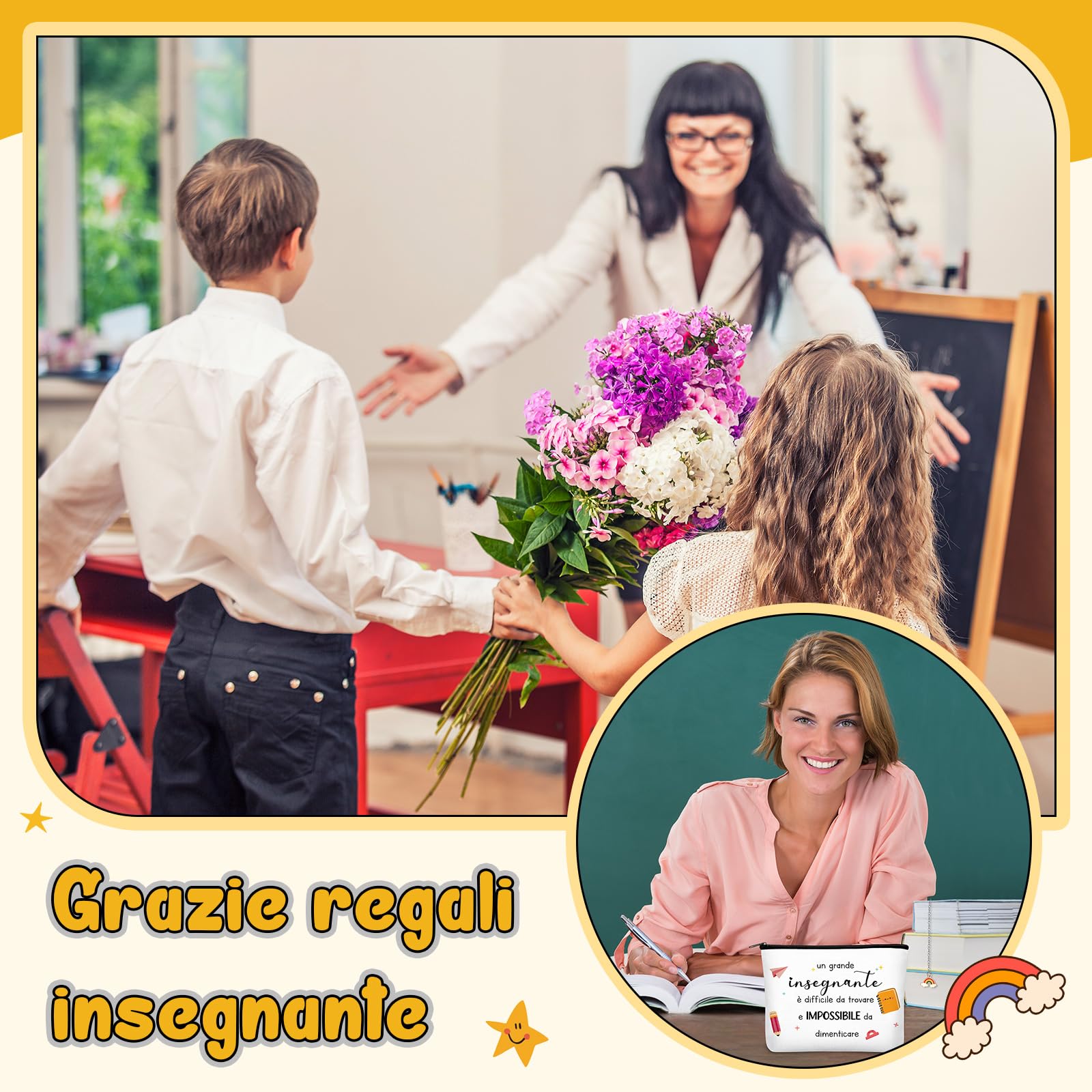 Geiserailie 3 Set Regali Maestre Fine Anno Include 3 Portachiavi Insegnanti con Frasi 3 Borse Cosmetica 3 Segnalibri Maestra Idee Regalini per Insegnante Asilo Professoressa Compleanno Laurea