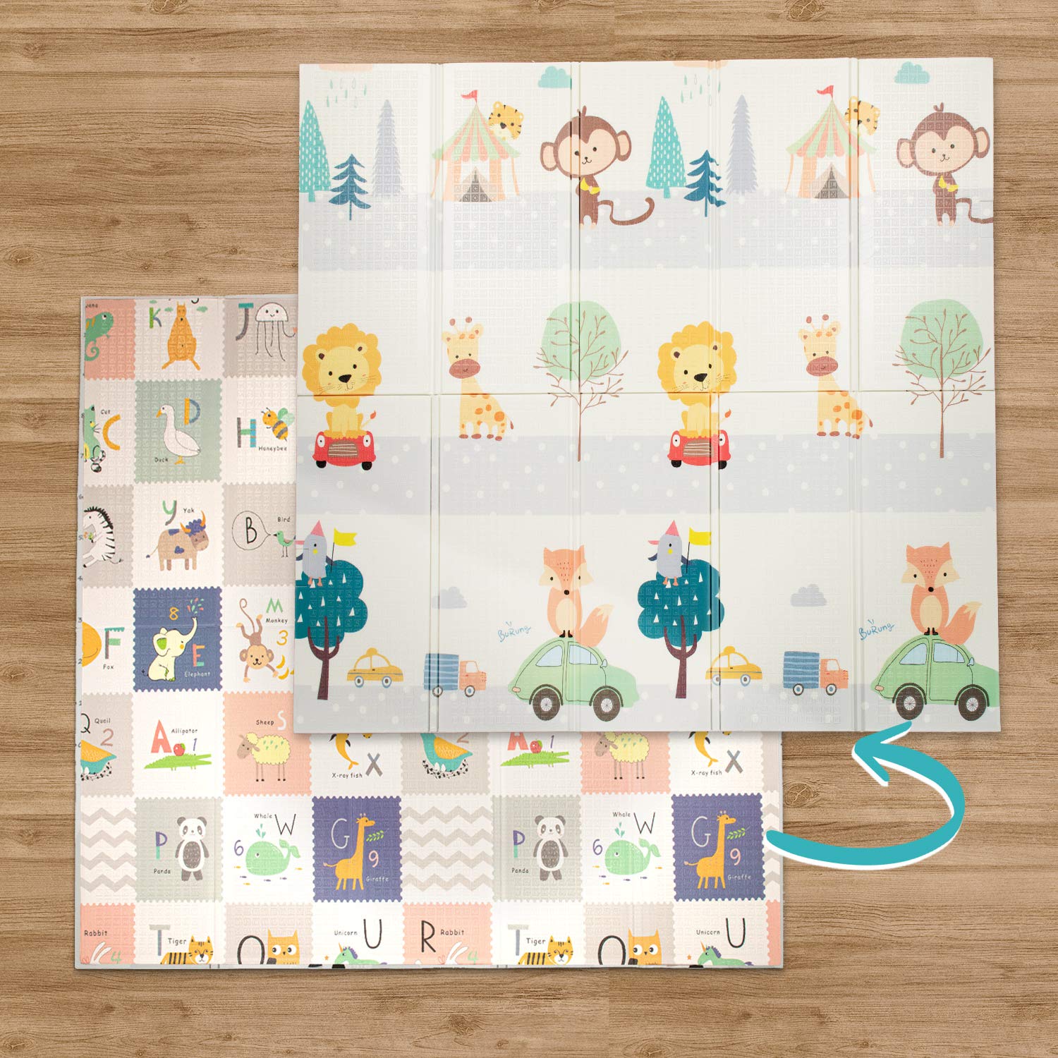 Paco Home Tappeto Gioco Bambini Gattonare Bebè Pieghevole Lavabile Reversibile Animale, Dimensione:150x200 cm, Colore:Multicolore